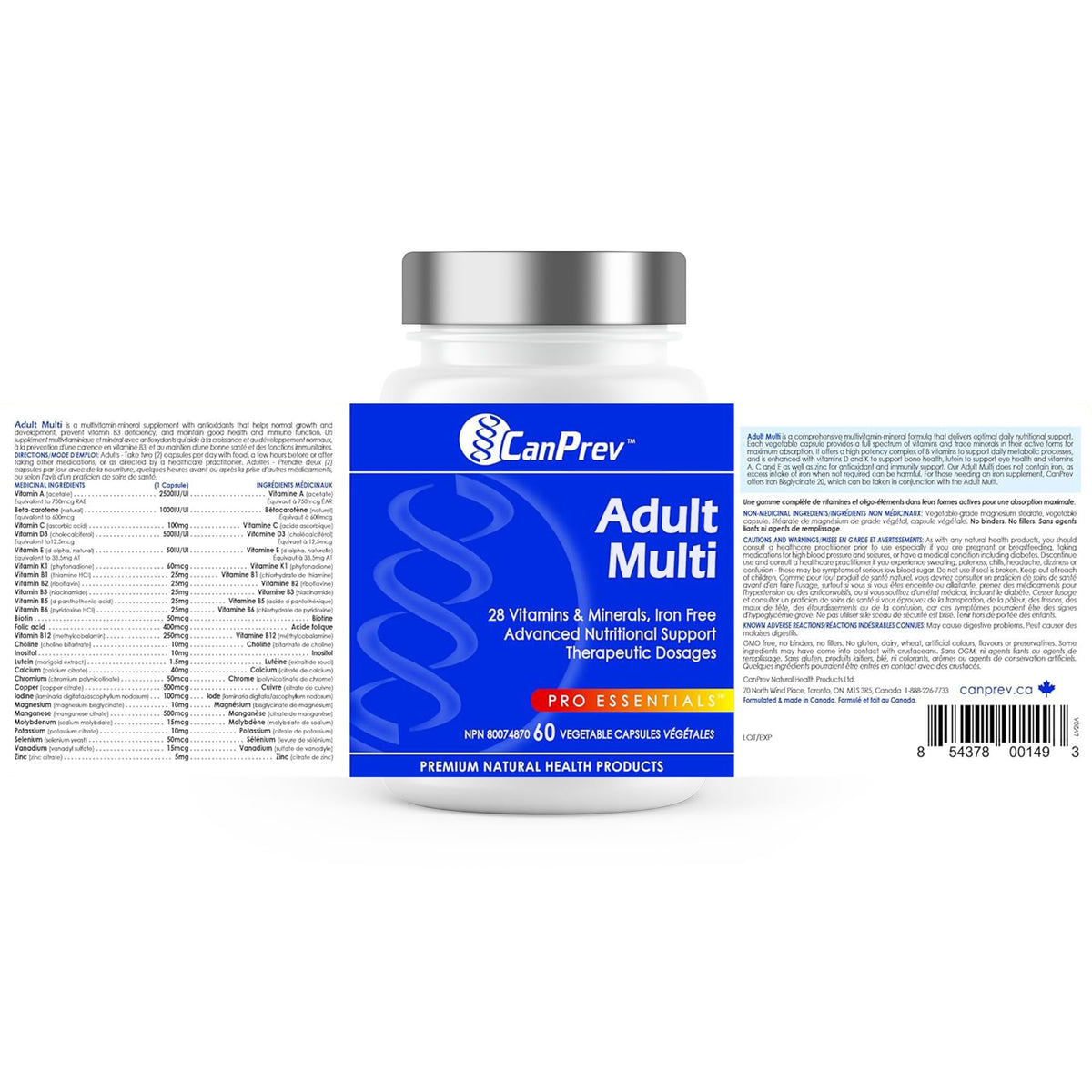 CanPrev Adult Multi Multivitamin, Vitamin A, Zinc, 60 V Caps, 30 Day Supply