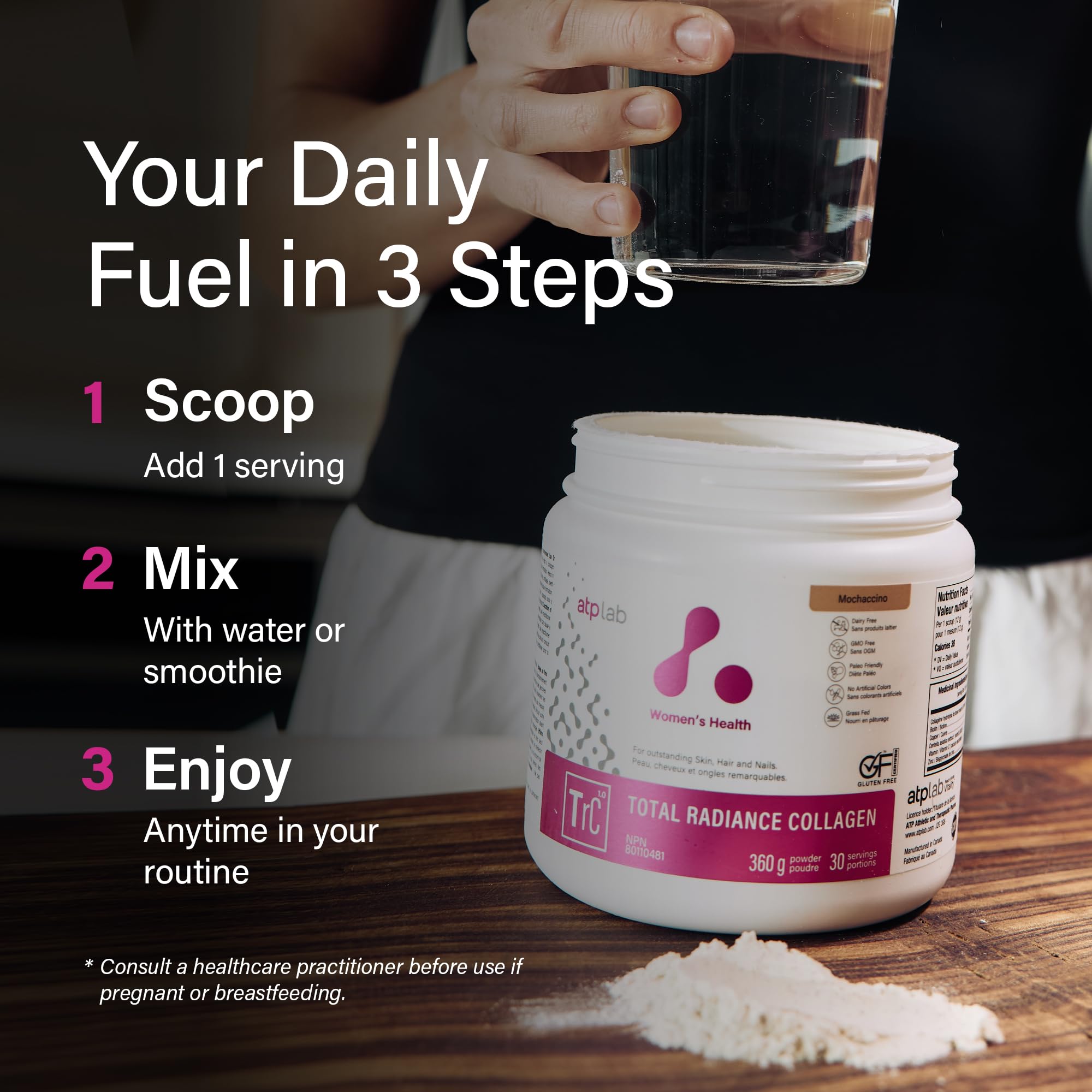 ATP LAB - Total Radiance Collagène 360g - Poudre de protéines de collagène pour femmes - Pour la peau, les cheveux et les ongles - Suppléments de collagène pour femmes