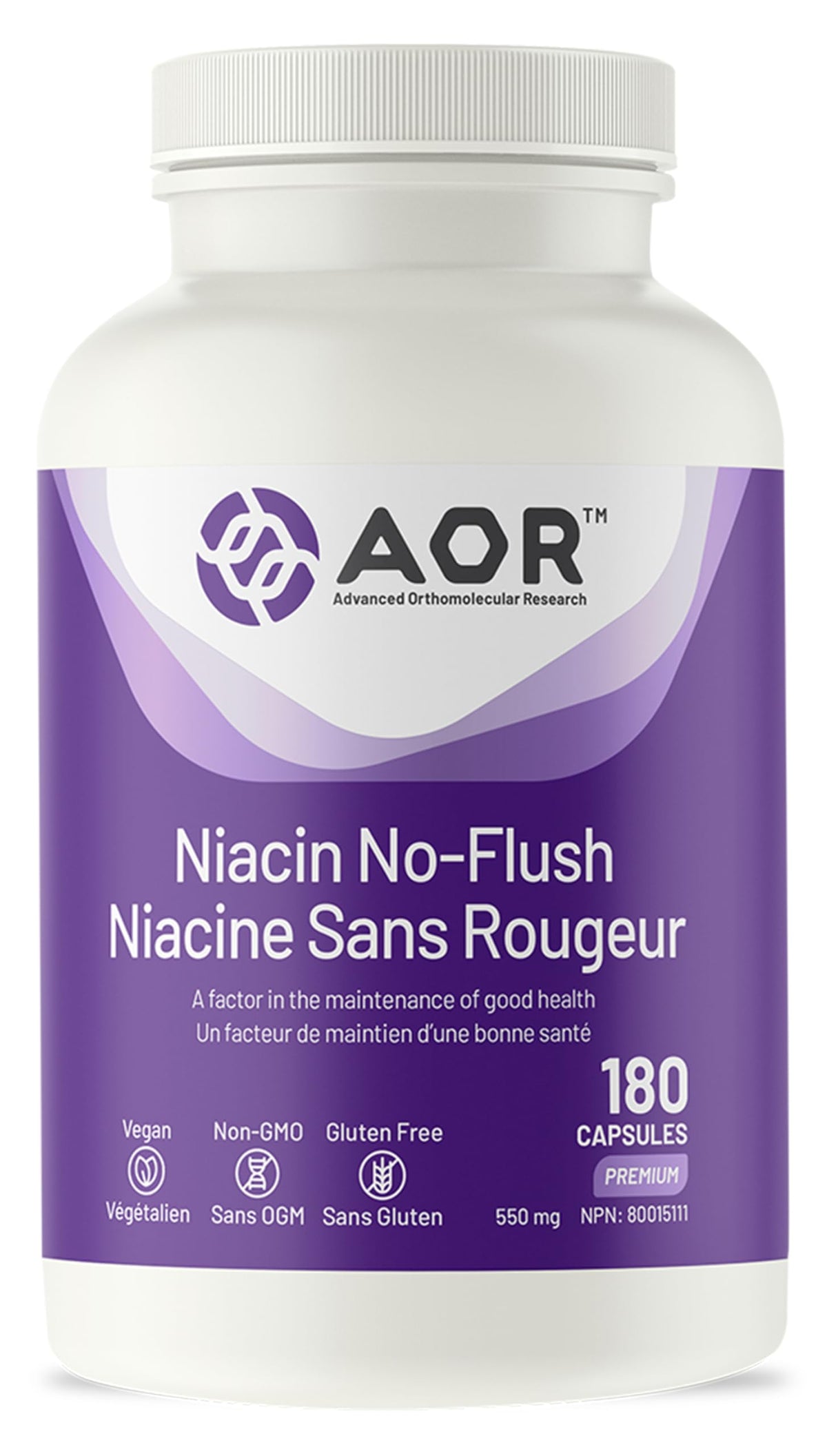 AOR No Flush Niacin Capsules, 500 mg Niacin, 180 Capsules, 6 Months Supply