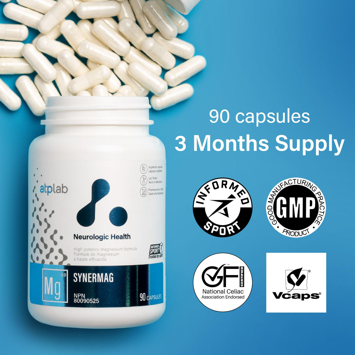 atplab Synermag Magnesium Bisglycinate, 90 Capsules, 90 Day Supply