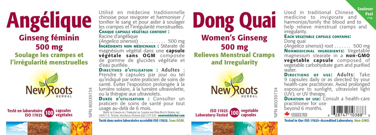 New Roots Herbal Dong Quai 500mg Capsules, Menstrual Cramps, 100 Capsules