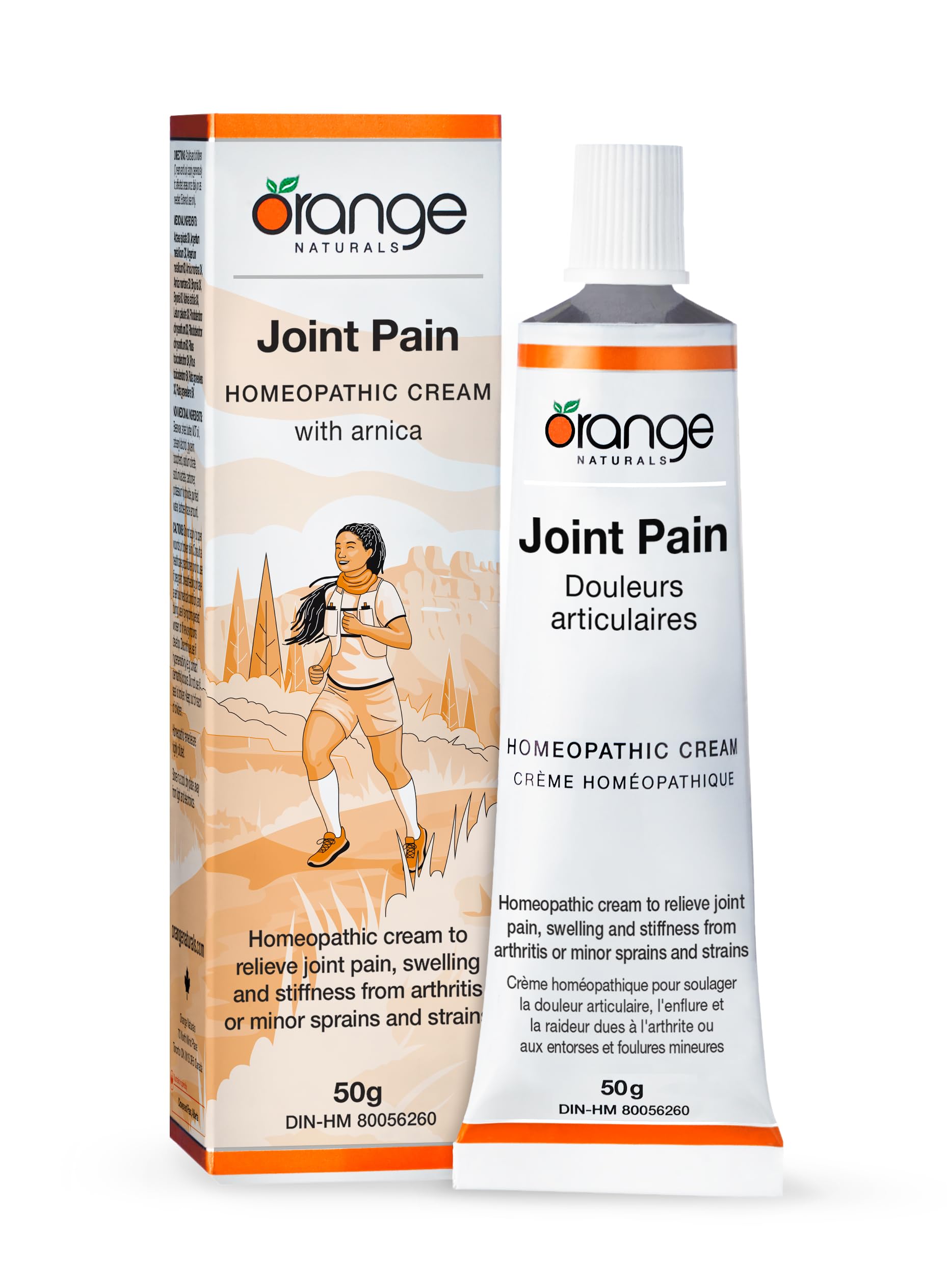 Orange Naturals Crème Douleur Articulaire à l'arnica, 50g – Soulagement apaisant pour les tensions musculaires, les contusions, les gonflements et les entorses, les douleurs au genou et à l'épaule – Crème non grasse pour un confort quotidien