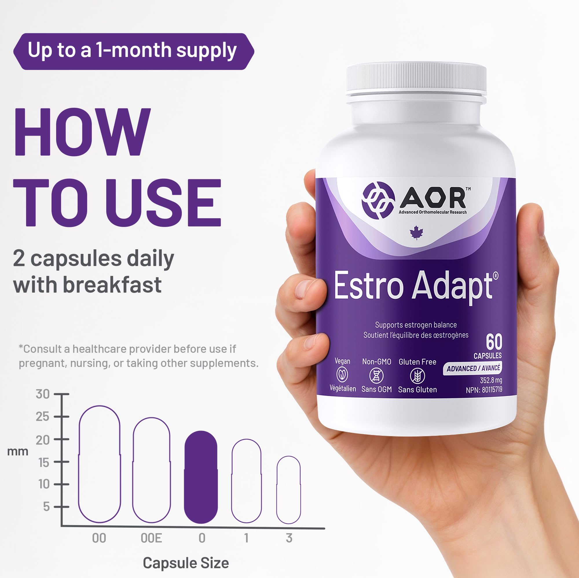 AOR Estro Adapt 60 gélules – Approvisionnement de 30 jours – Complément d'équilibre hormonal avec DIM, D-glucarate de calcium et choline, soutient la fonction hépatique, végétalien, sans OGM et sans gluten – Équilibre d'œstrogènes pour les femmes