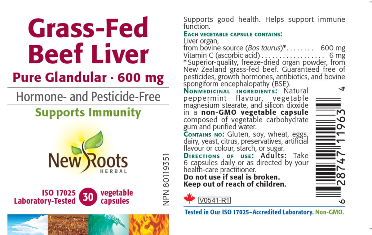 New Roots Herbal Grass Fed Beef Liver Capsules, 600 mg, 30 Capsules