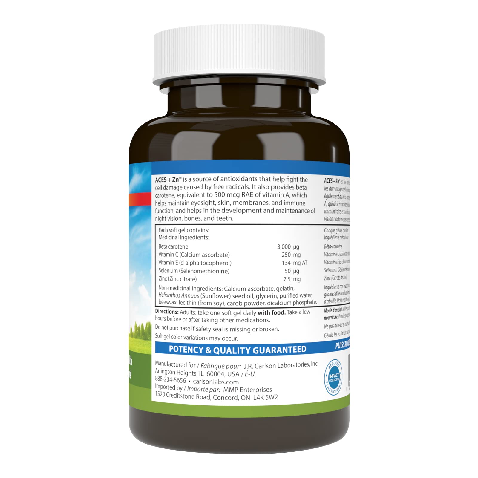 Carlson - ACES + Zn, Vitamines A, C, E + Sélénium & Zinc, Multivitamine avec Zinc, Multivitamine Sélénium, Antioxydant