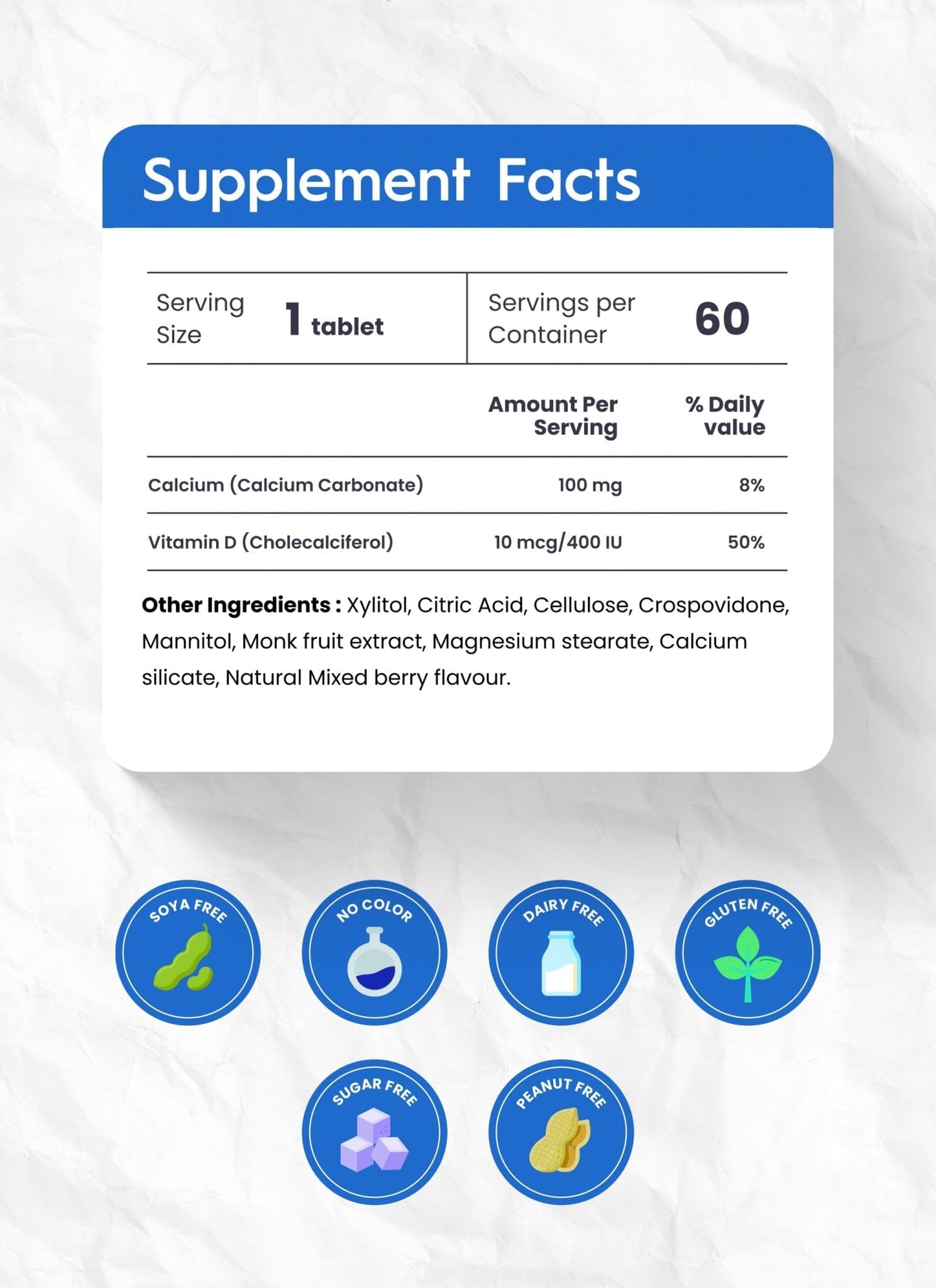 Nutrameltz Kids Calcium + Vitamin D3, 60 Fast-Dissolving Tablets 60-Day Supply - Mixed Berry Flavor, Supports Healthy Bone Strength, Growth and Development, Sugar, Gluten, Dairy-Free, Made in Canada