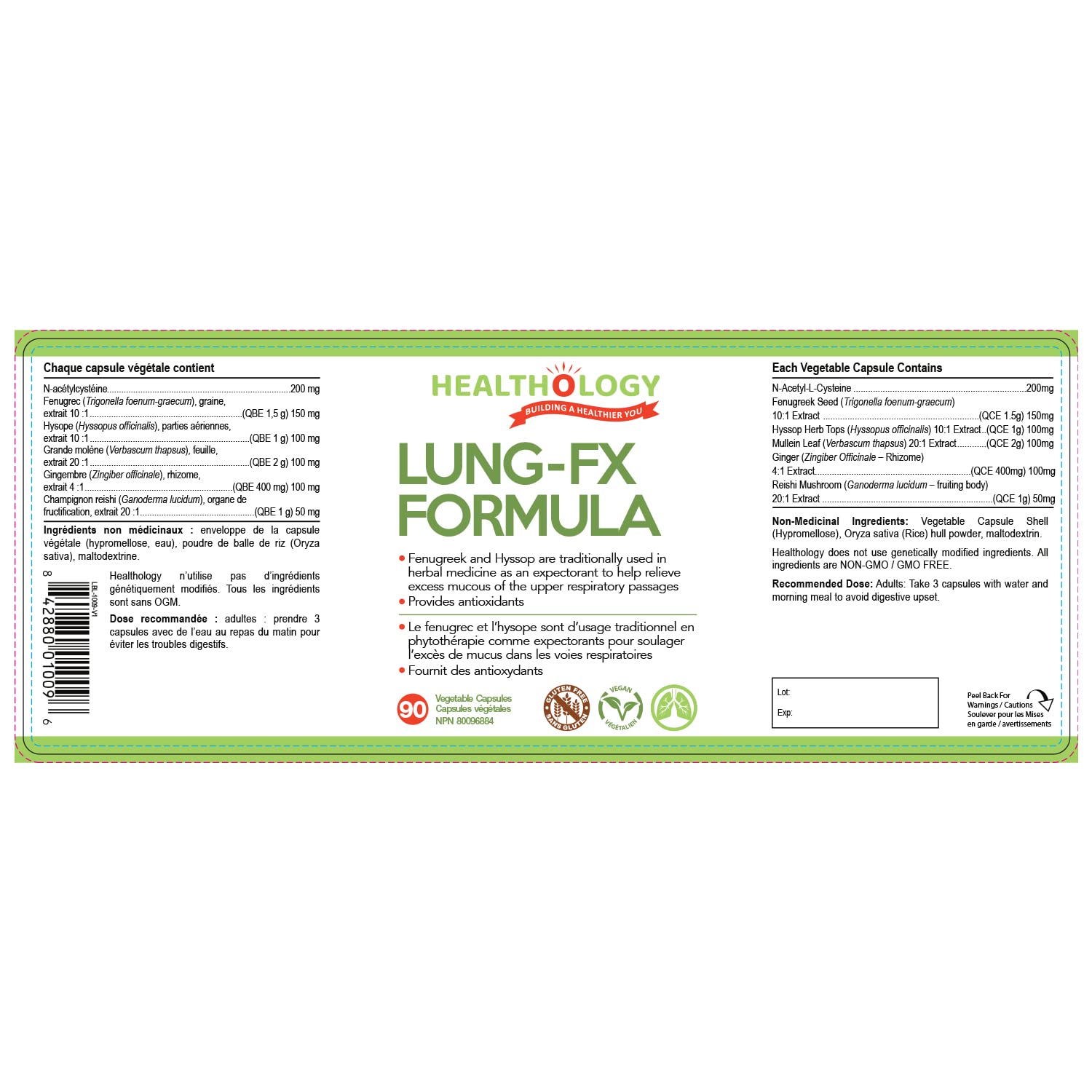 Healthology Lung-FX Formula – Respiratory & Lung Health Support, Mucus-Clearing Expectorant & Antioxidant Blend with NAC, Fenugreek & Mullein – 90 Veg Capsules – Vegan, Gluten-Free, Non-GMO