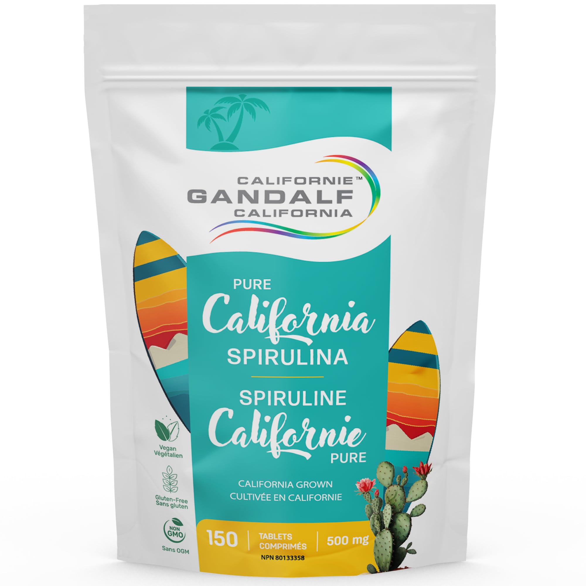 Gandalf California Pure Spirulina Tablets 500mg 150 Tablets - Grown in California, Non-GMO, Vegan, Ultrapure Blue-Green Algae, Packed with Essential Nutrient, Support Vitality & Wellness