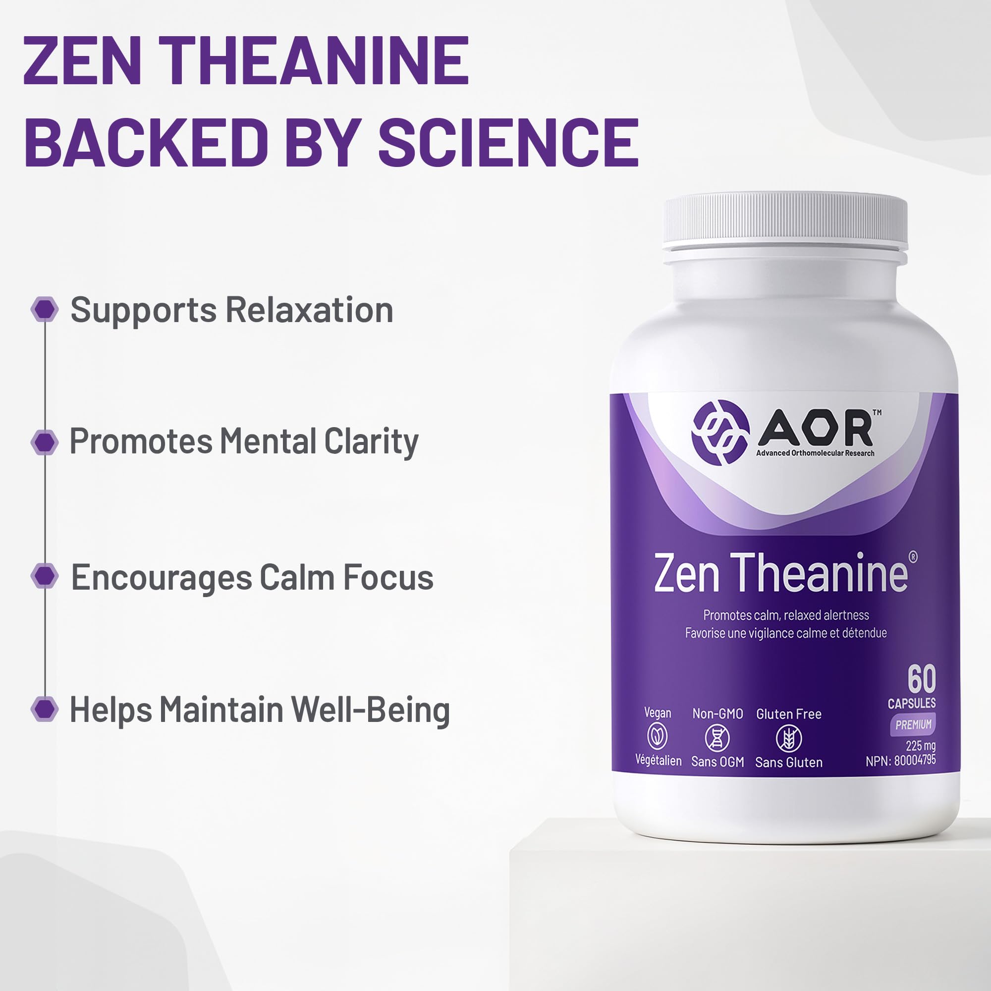 AOR - Zen Théanine - 60 gélules - Favorise la relaxation sans somnolence