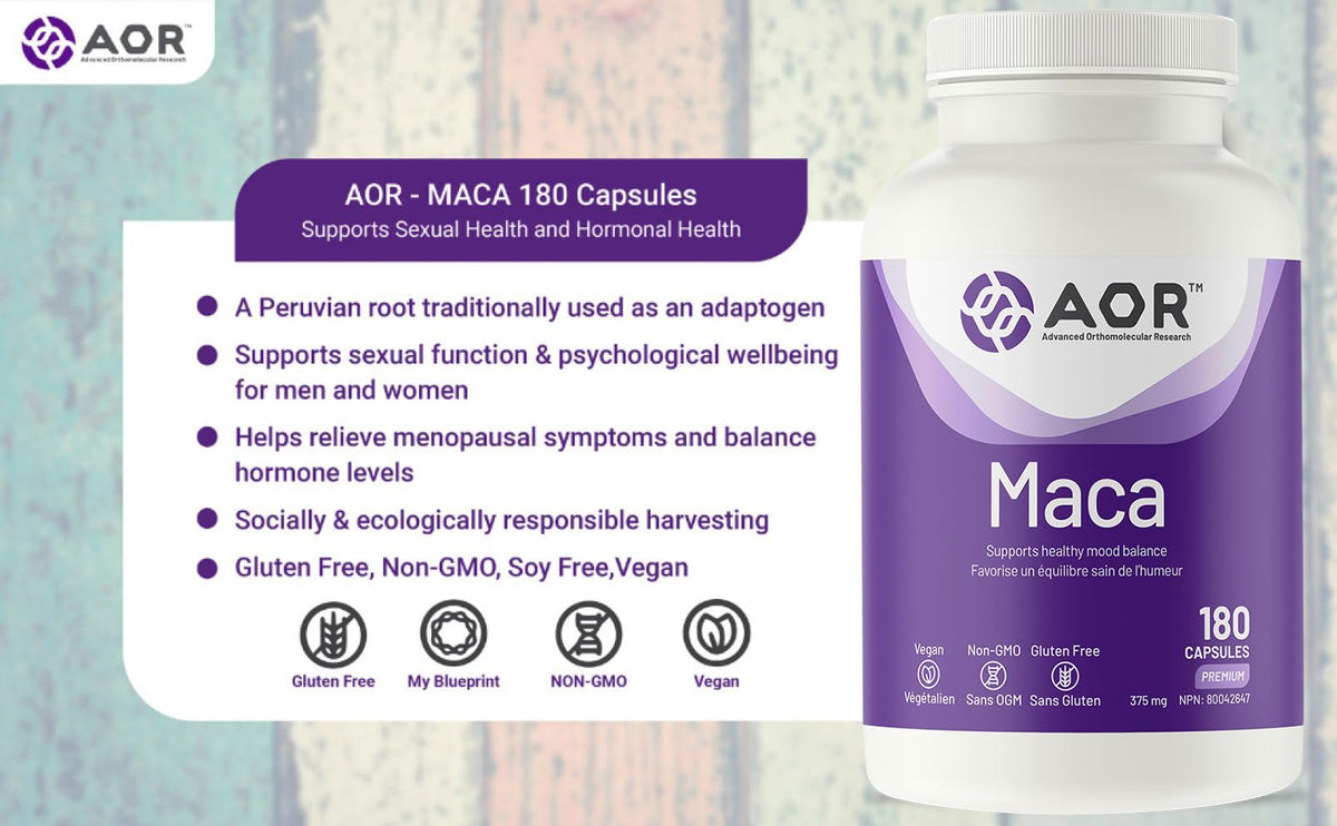 AOR Maca Root Supplement, Menopause Support, 180 Capsules, 90 Day Supply