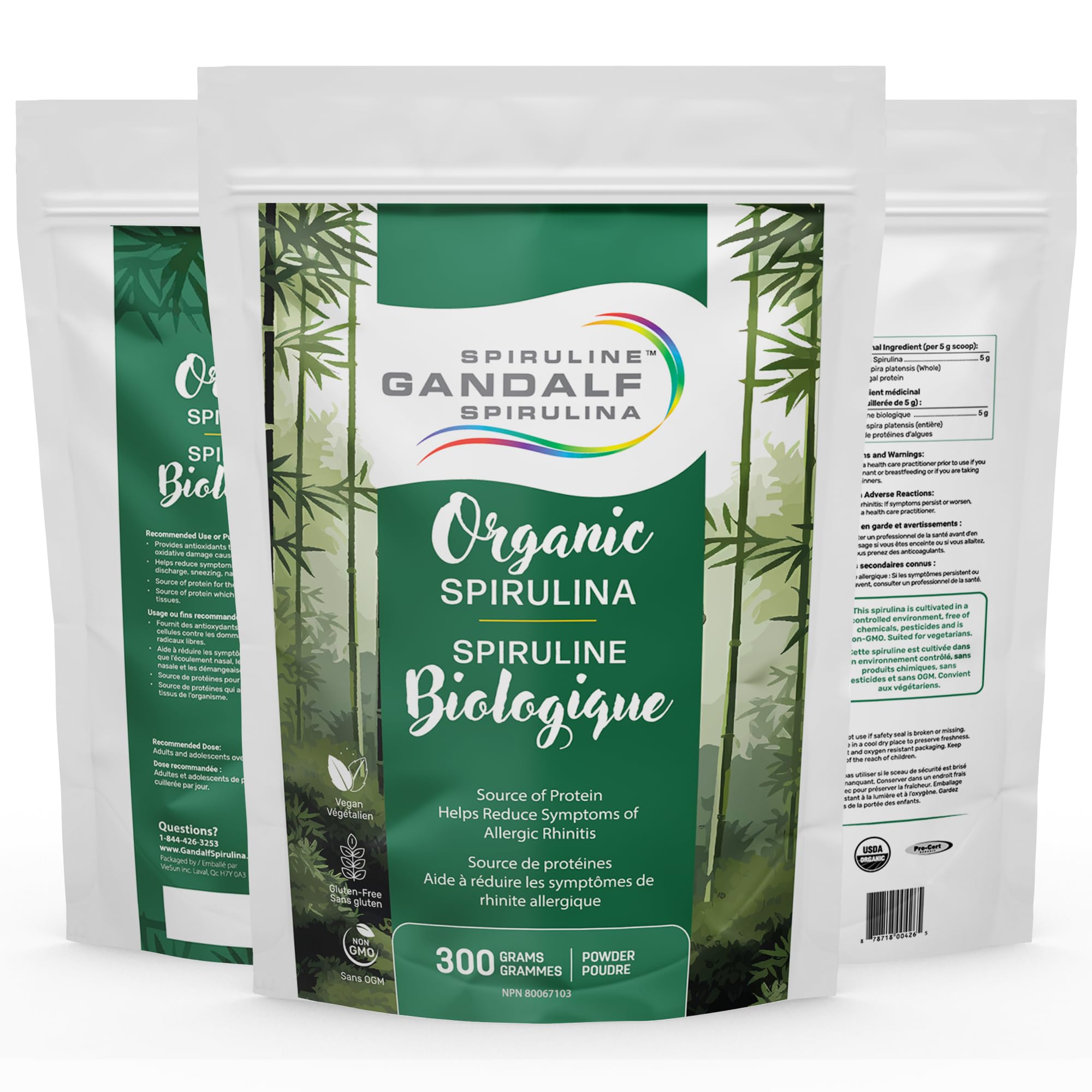 Gandalf Organic Spirulina Powder 300g 60-Servings - Pure Blue-Green Algae Superfood - Vegan, Packed with Iron, Antioxidants and Essential Nutrients, Perfect for Smoothies and Recipes