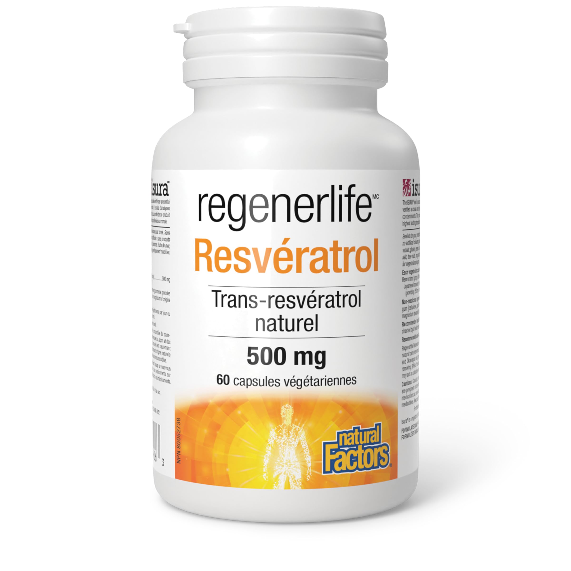Natural Factors Regenerlife Resveratrol 500 mg, 60 Vegetarian Capsules, All-Natural Trans-Resveratrol, Potent Antioxidant, Supports Healthy Aging, Proudly Canadian