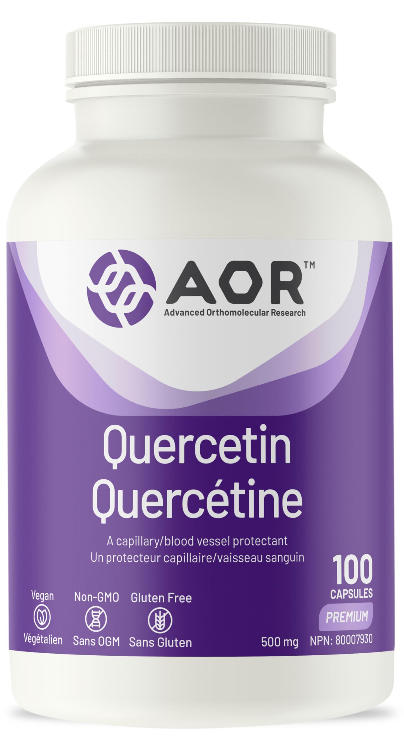 AOR Quercetin 500 mg, 100 Caps 50-Day Supply - Vegan, Non-GMO & Gluten-Free - Quercetin Supplement for Seasonal Discomfort, Clear Breathing, Promote Circulation, Immune Support & Balanced Blood Sugar