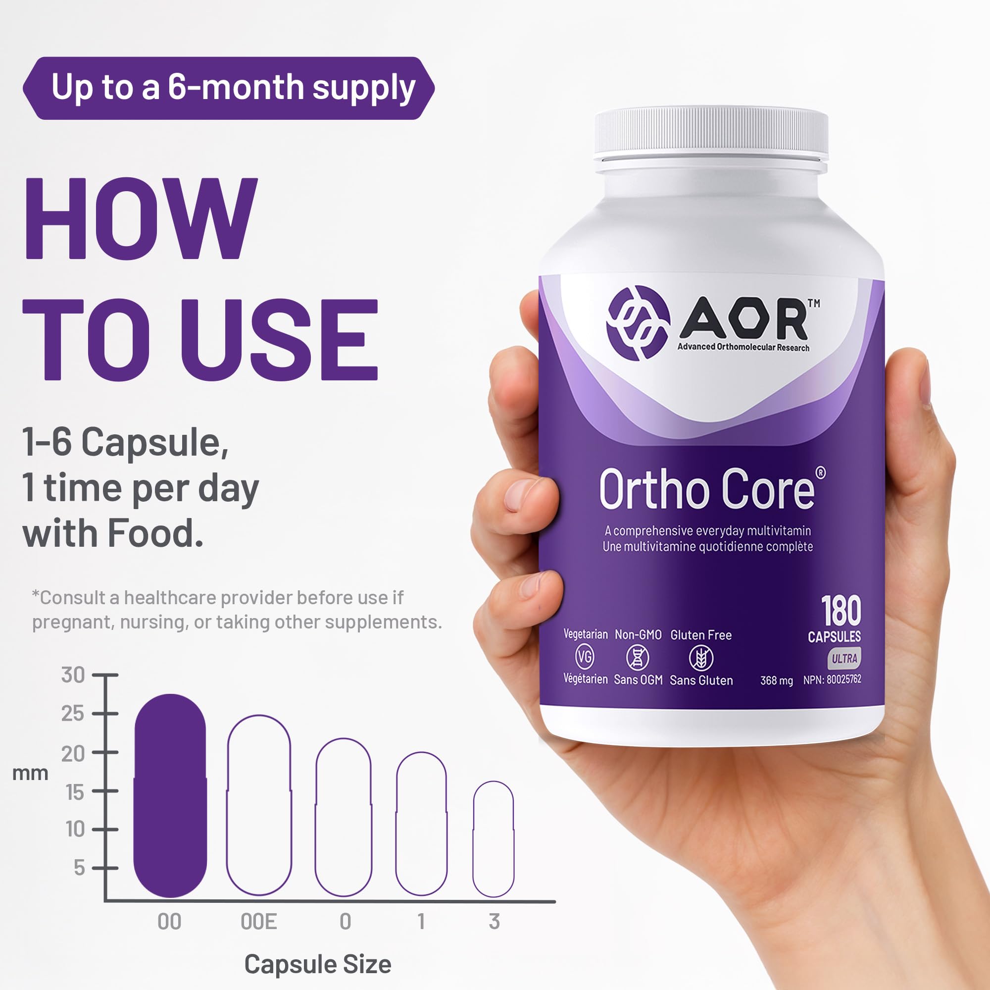 AOR - Ortho Core 368mg 180 Capsules 180-Day Supply - A Comprehensive Everyday Multivitamin Supplement - Non-GMO and Gluten-Free - Multivitamin and Mineral Supplement