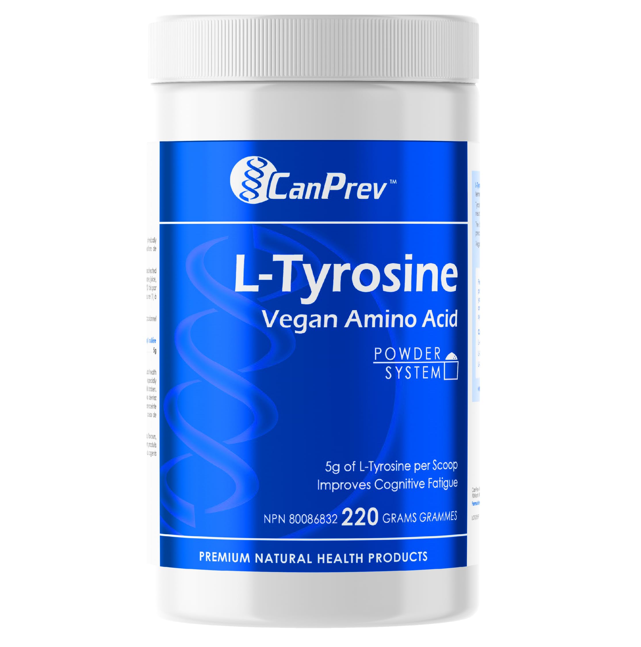 CanPrev L-Tyrosine Poudre d'Acides Aminés Végétalienne 220g - 5g par cuillère pour la Concentration, la Clarté Mentale et le Soutien Cognitif, le Fonctionnement Cérébral et la Mémoire - Formule Facile à Mélanger, Idéale pour les Boissons et les Smoothies