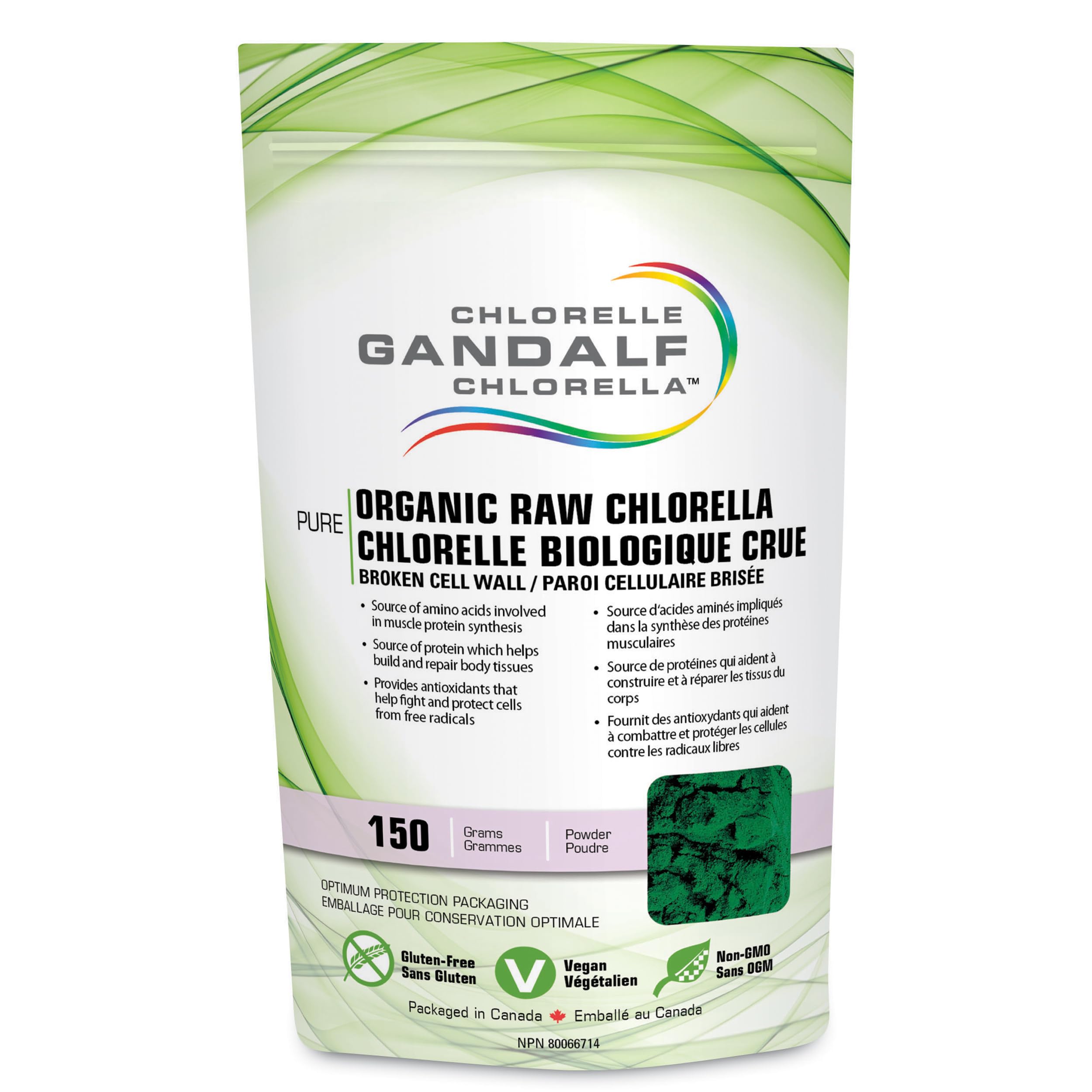 Gandalf Chlorelle Bio Crue en Poudre Paroi Cellulaire Brisée, 150g, 50 Portions, Végane, Riche en Chlorophylle et Oligo-Éléments, Favorise la Vitalité, la Concentration et le Bien-Être Digestif