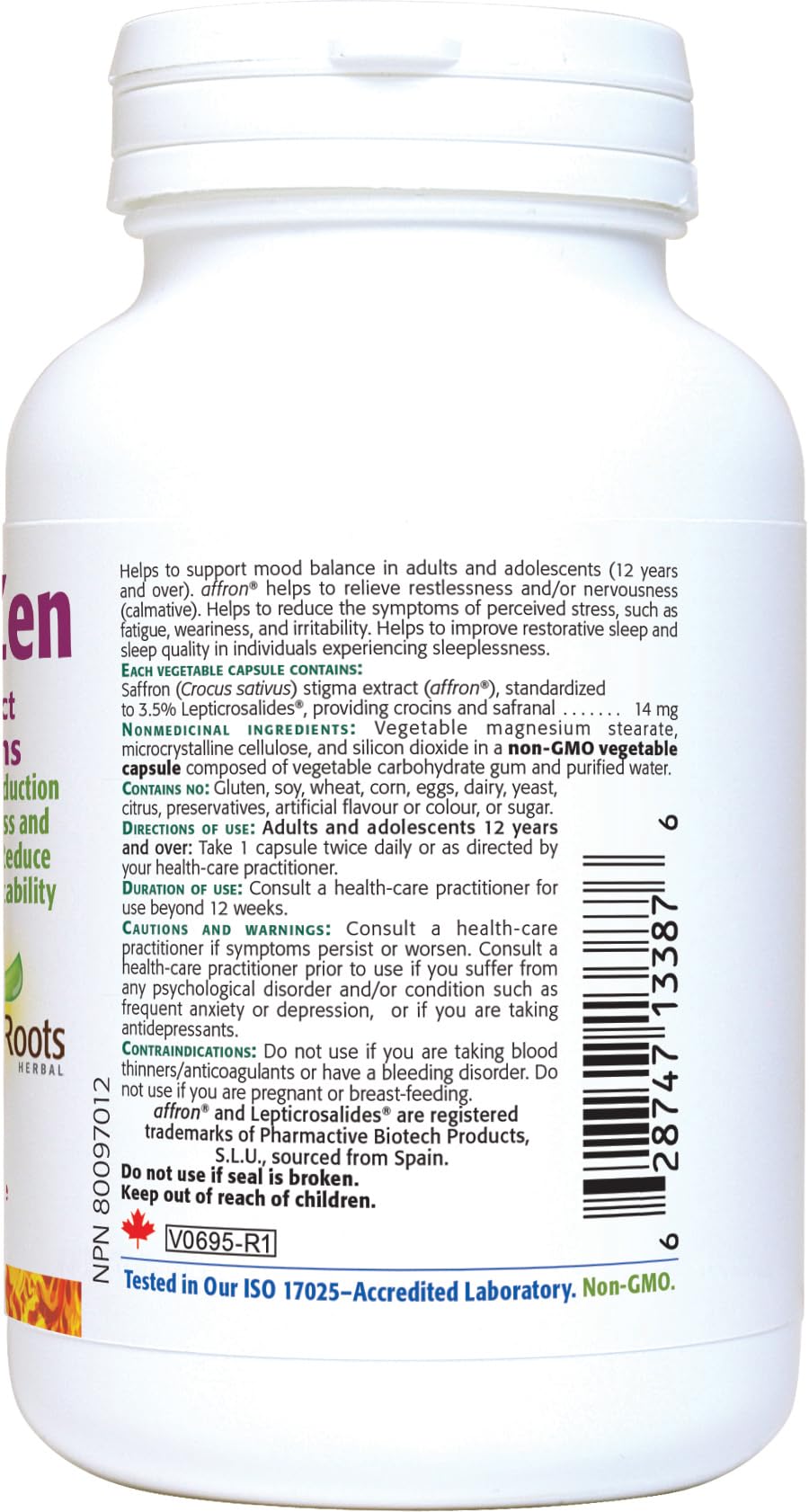 New Roots Herbal Saffron Zen, Affron Extract for Emotional Balance & Relaxation, Relieves Restlessness, Mental Calm, Non-GMO, 60 Veg Capsules 30 Day Supply