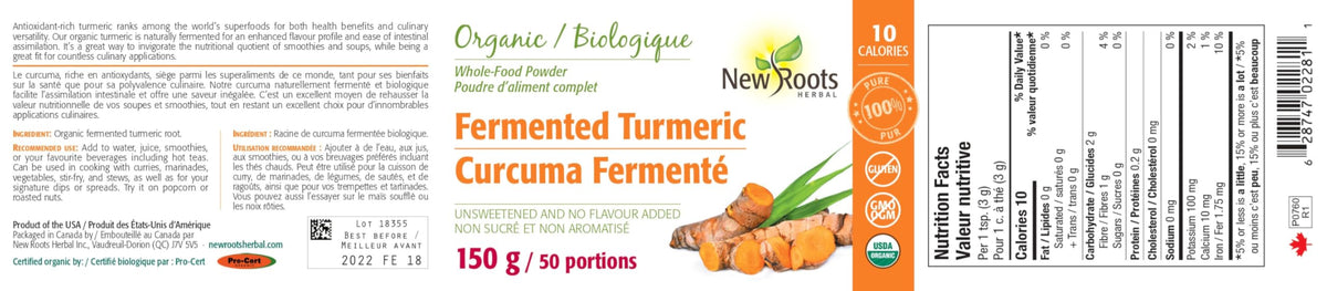 New Roots Herbals Fermented Turmeric Powder, For Adults, 150g, 50 Servings