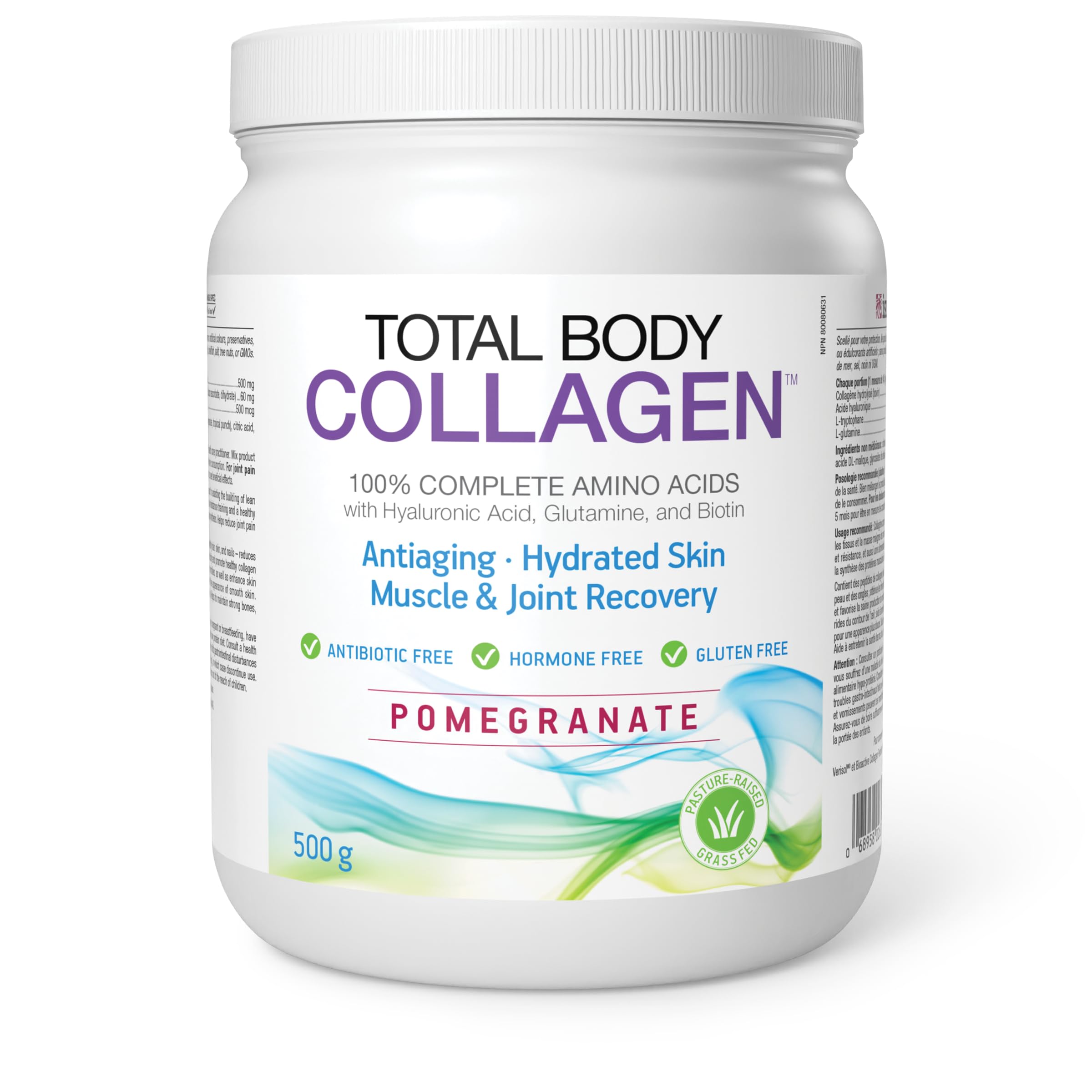 Natural Factors - Total Body Collagen Bioactive Peptides Pomegranate Flavour, 500g Powder - Complete Amino Acid Supplement - Hyaluronic Acid, Glutamine & Biotin - Hydrated Skin, Muscle & Joint Recovery, Reduces Wrinkles & Fine Lines