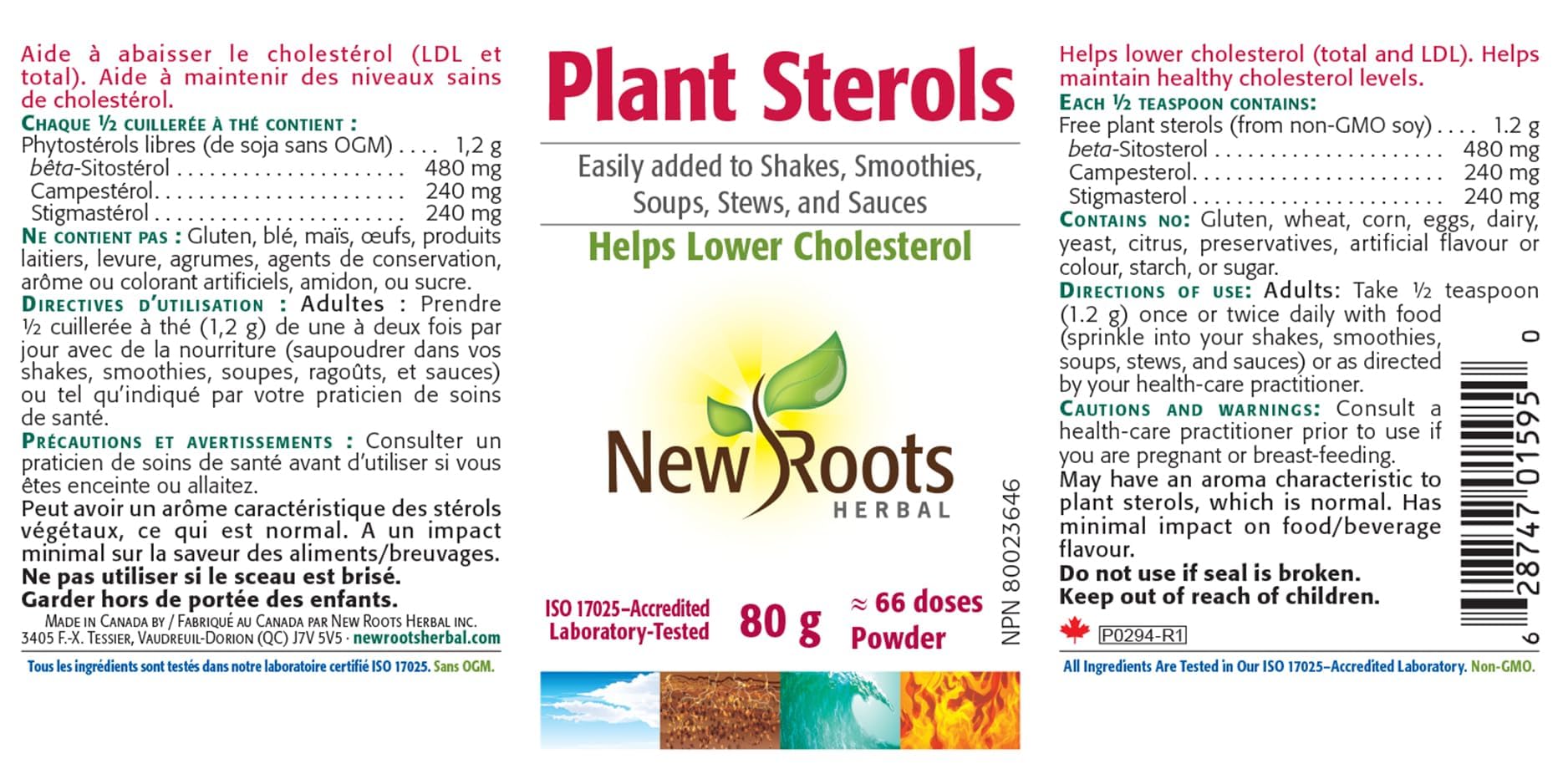 New Roots Herbal - Stérols végétaux, 80g Poudre 66 portions - Supplément pour Shakes, Smoothies, Soupes, Ragoûts, Sauces pour pâtes, Cuisine - Comprend du bêta-sitostérol et des stanols - Soutient les objectifs nutritionnels