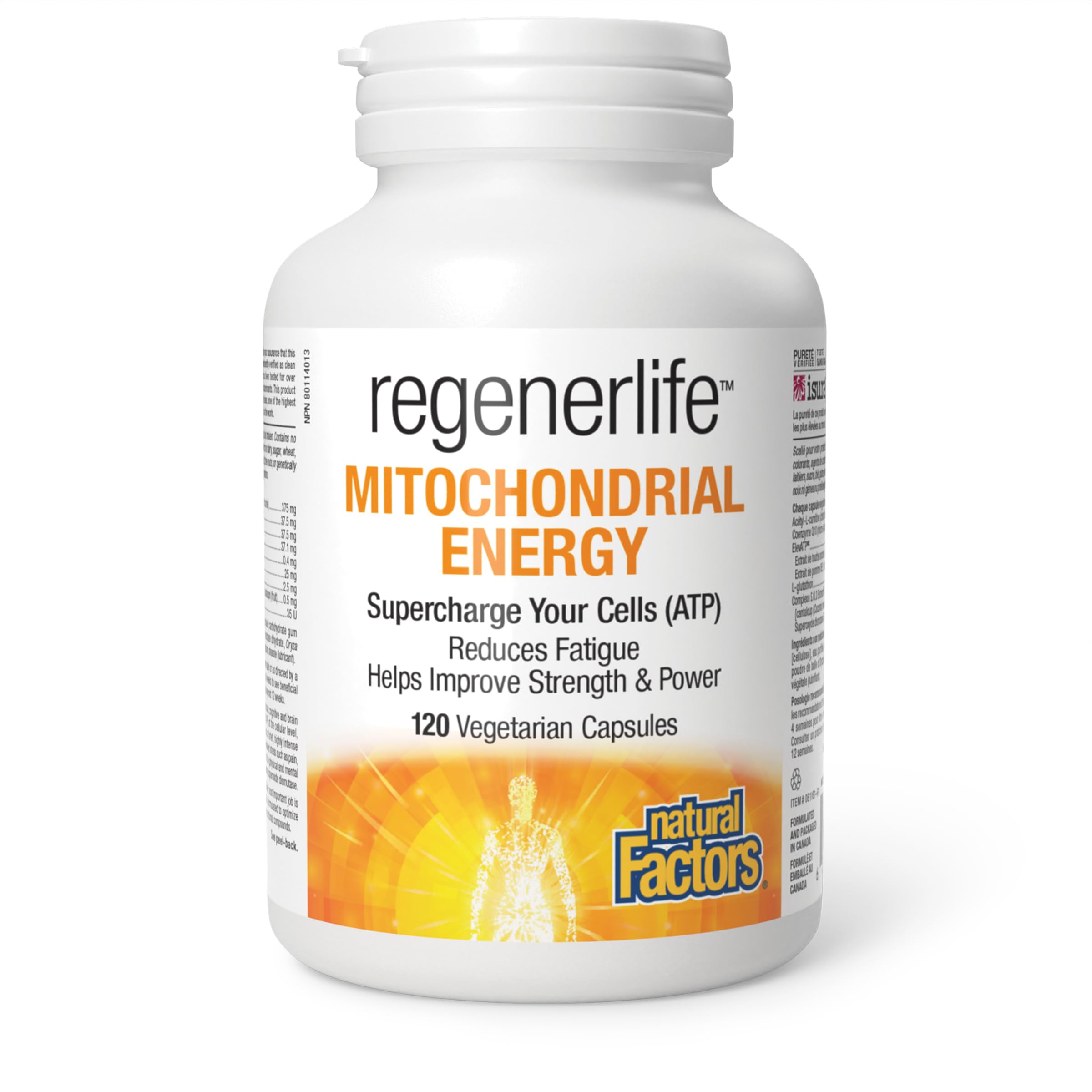 Natural Factors Regenerlife Mitochondrial Energy, 120 vegetarian capsules, Helps Increase Energy Production (ATP) at the Cellular Level, Reduces Fatigue, Contributes to Brain, Muscle & Hearth Health, Includes: Acetyl-L-Carnitine, Coenzyme Q10, L-Glutathio