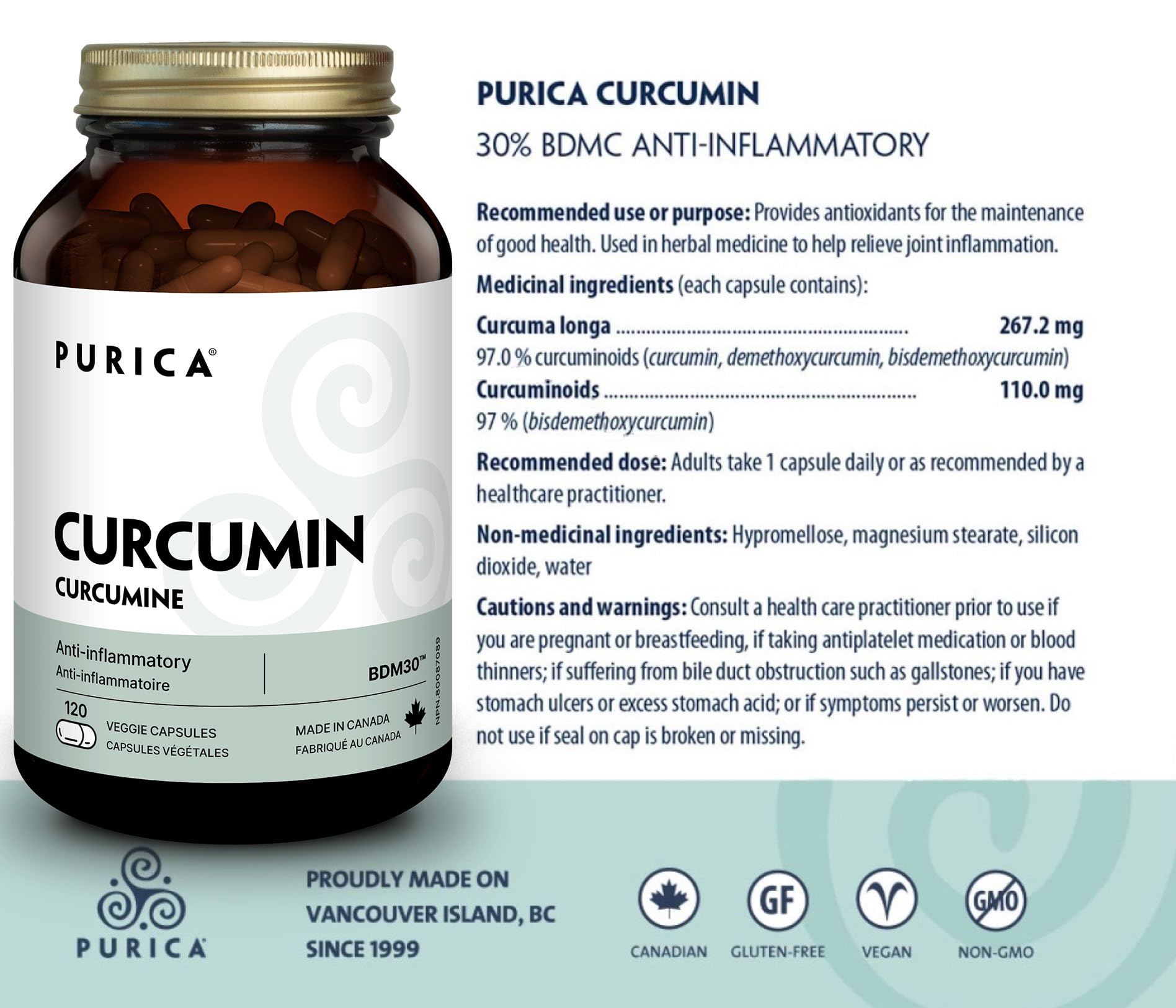 PURICA - Curcumin - Force supplémentaire - 30% BDMC - Vitamines pour la peau, Suppléments pour la santé du cerveau
