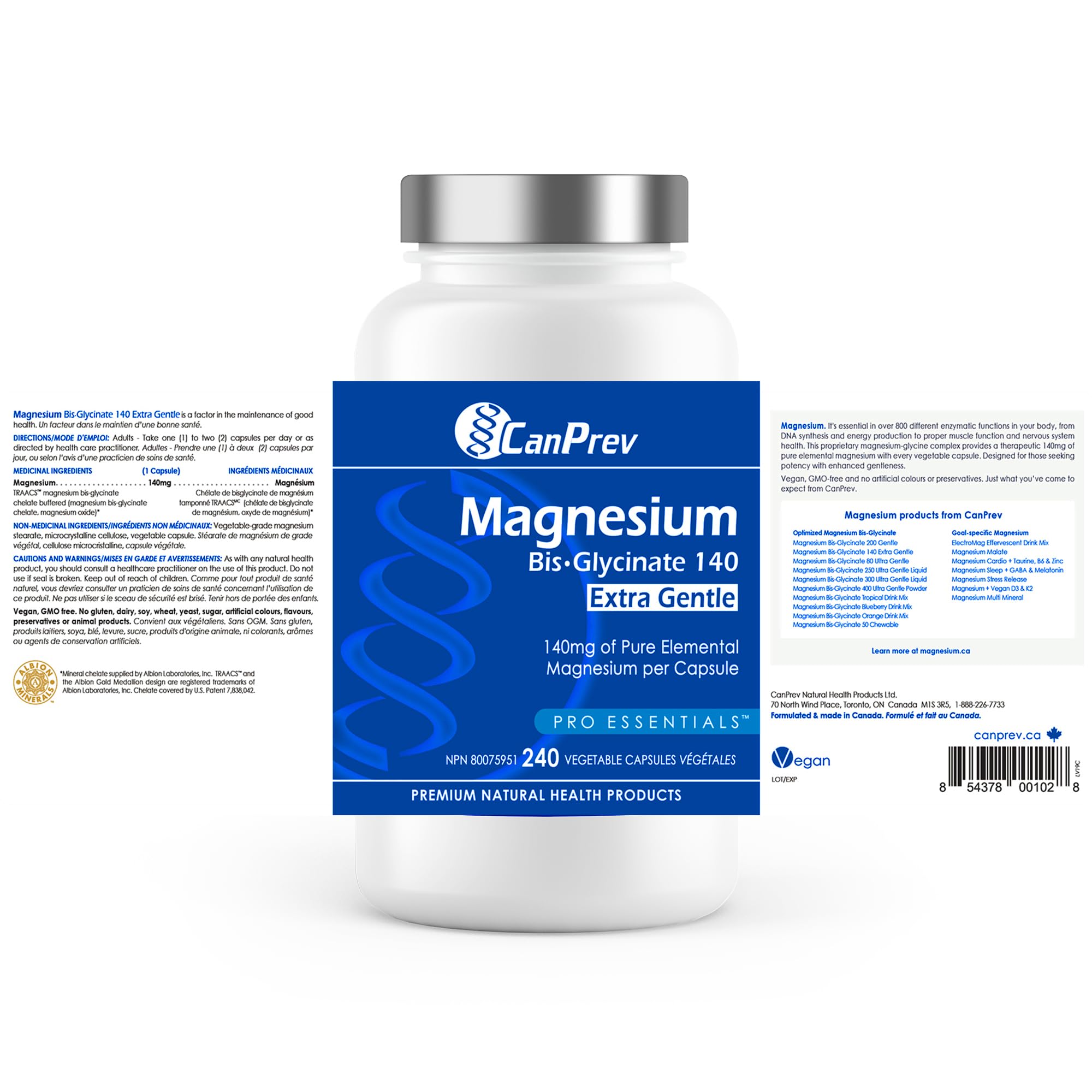 CanPrev Bisglycinate de magnésium 140mg (Ultra doux) l Favorise la production d'énergie l Os, dents et muscles solides