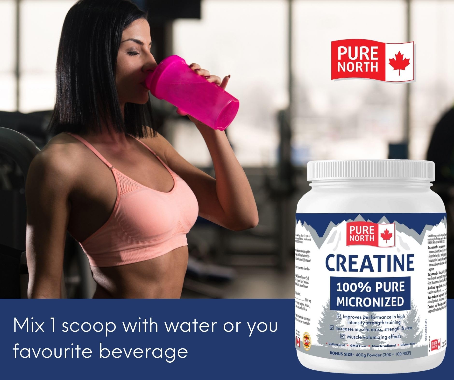 Pure North Naturals - Creatine 100% Pure Micronized 400g Powder 80-Servings - Improve Muscle Mass, Strength and Size - Improve Training Performance - 3rd Party Tested - Formulated & Made in Canada