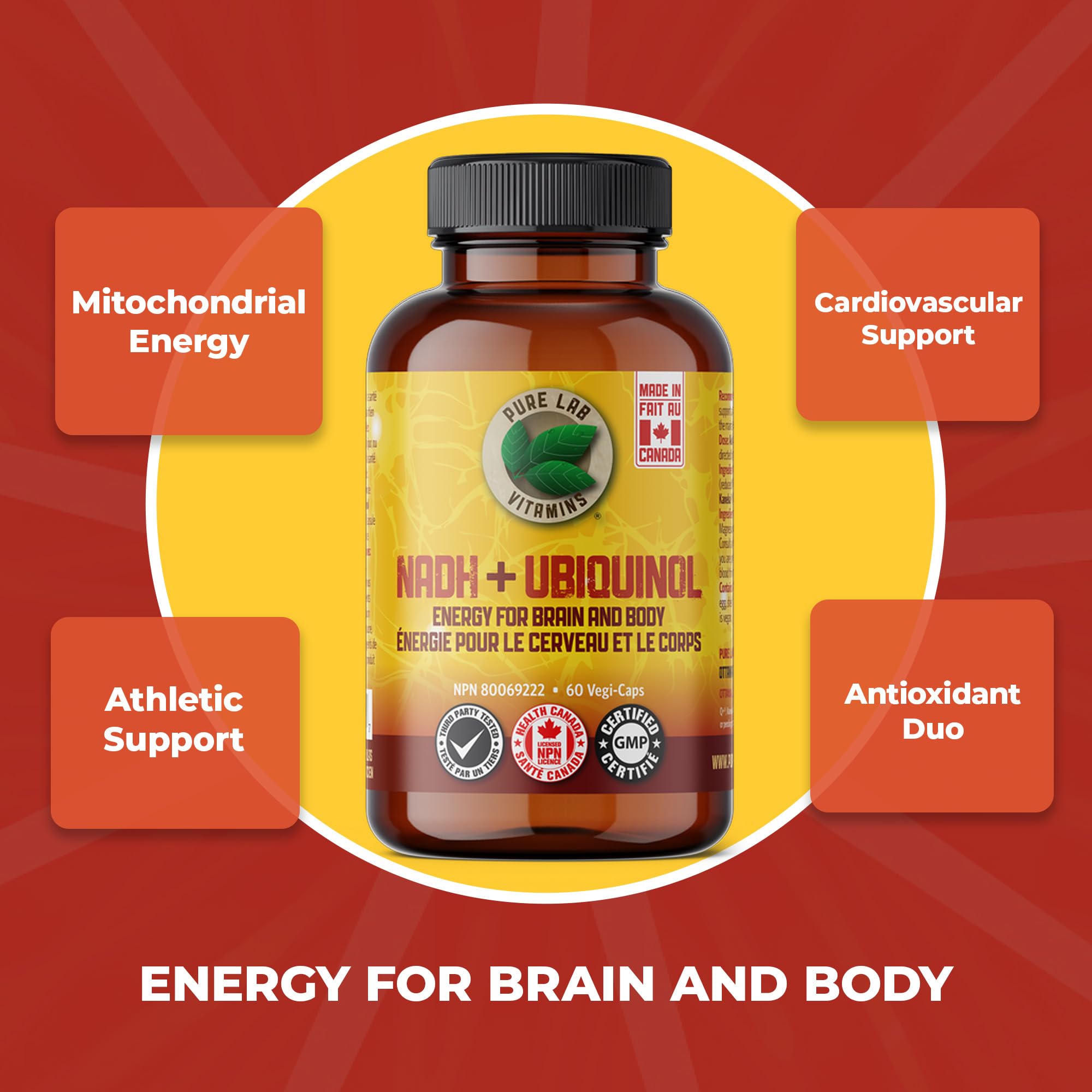 Pure Lab Vitamins | NADH Nicotinamide Adénine Dinucléotide + CoQ10 Ubiquinol