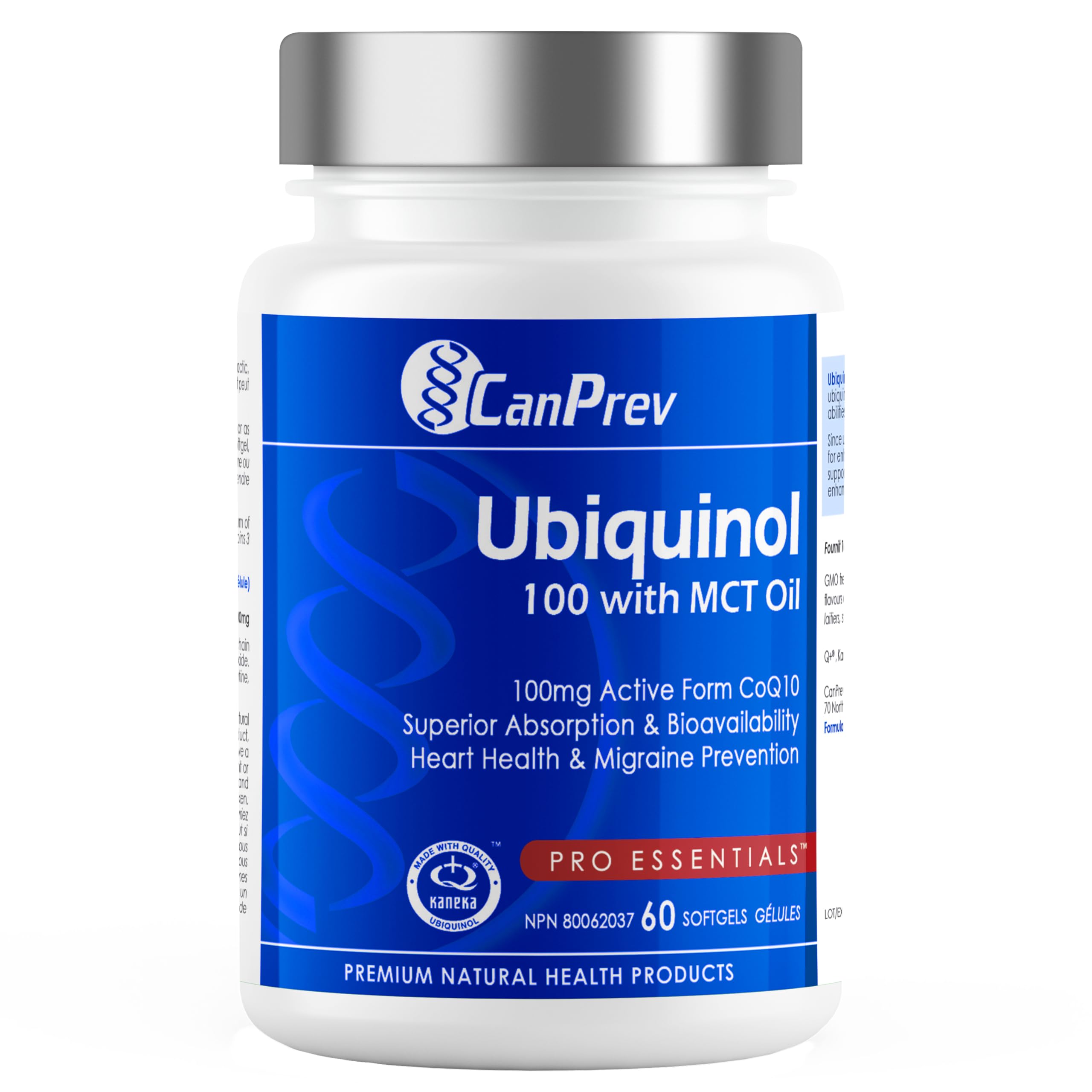 CanPrev Ubiquinol 100mg avec Huile MCT, 60 Gélules, Approvisionnement de 2 Mois, Supplément de CoQ10 pour le Soutien Cardiaque et Cardiovasculaire, Absorption Améliorée, Sans OGM et Sans Gluten, Coenzyme Q10 pour l'Énergie et la Vitalité
