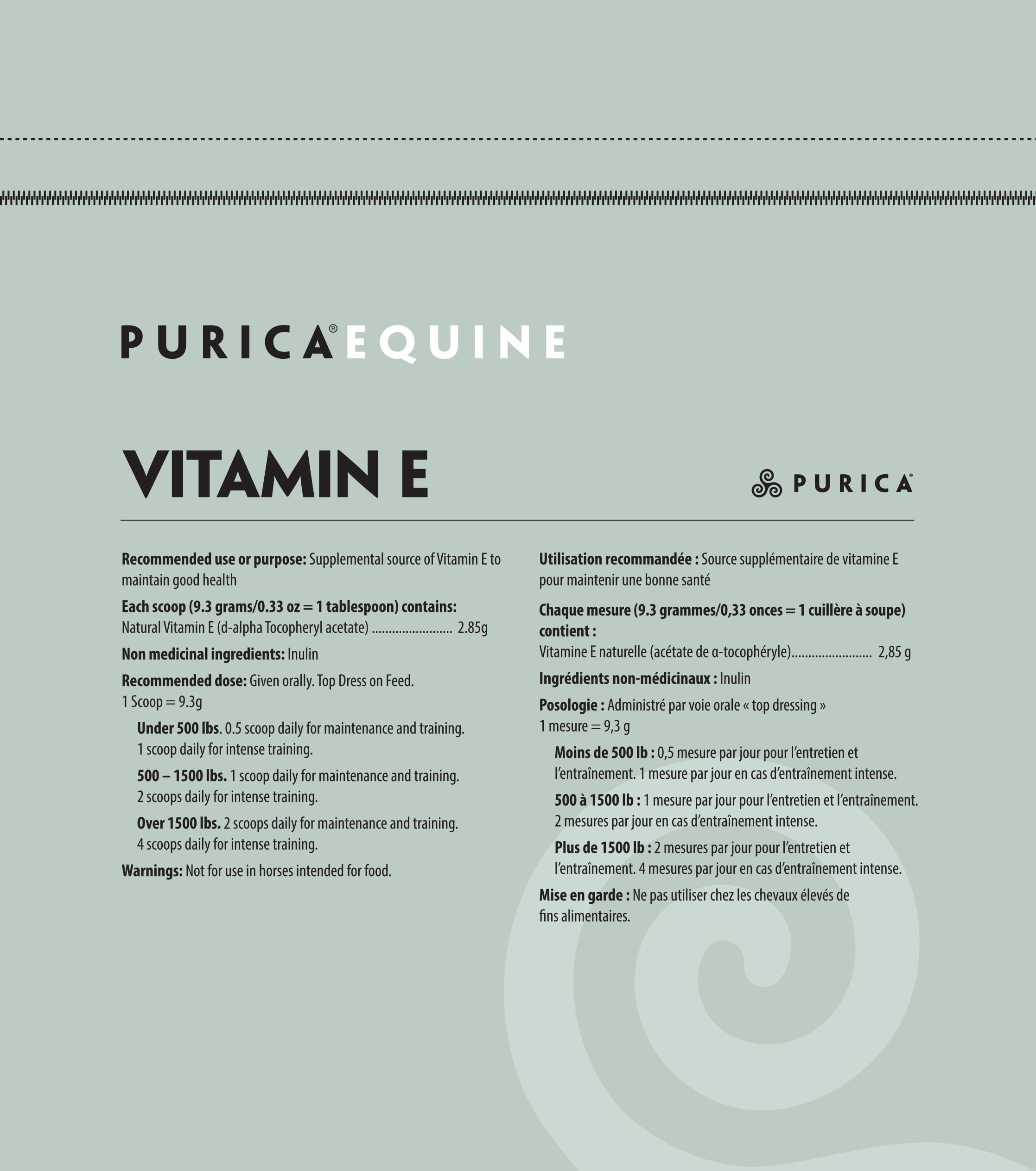 PURICA Equine Vitamin E Powder, Supports Coordination, Made in Canada, 900g