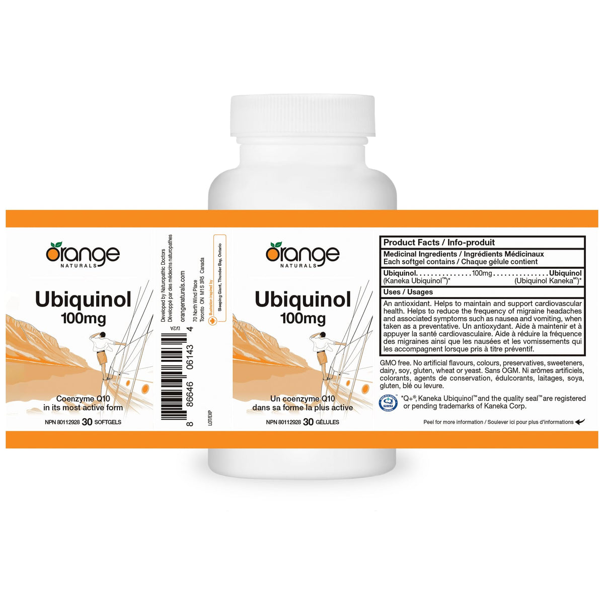 Orange Naturals CoQ10 Softgels, Ubiquinol, Q10, 100mg, 30 Day Supply