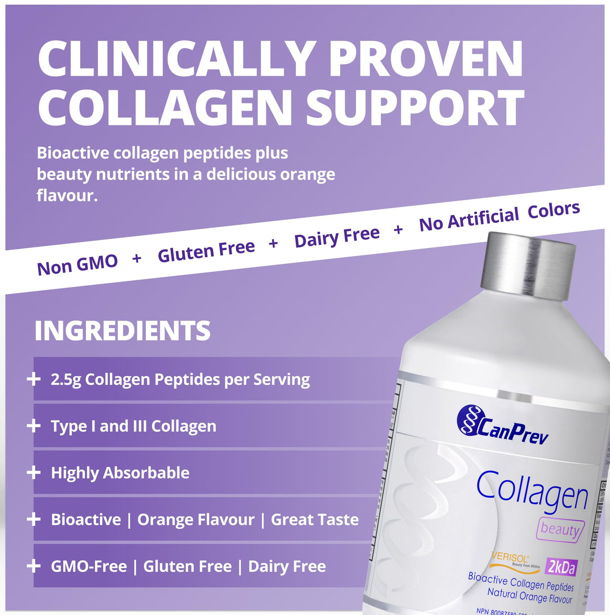 CanPrev Collagen Beauty Liquid, Hydrolyzed Peptides, 500 ml, 50 Day Supply