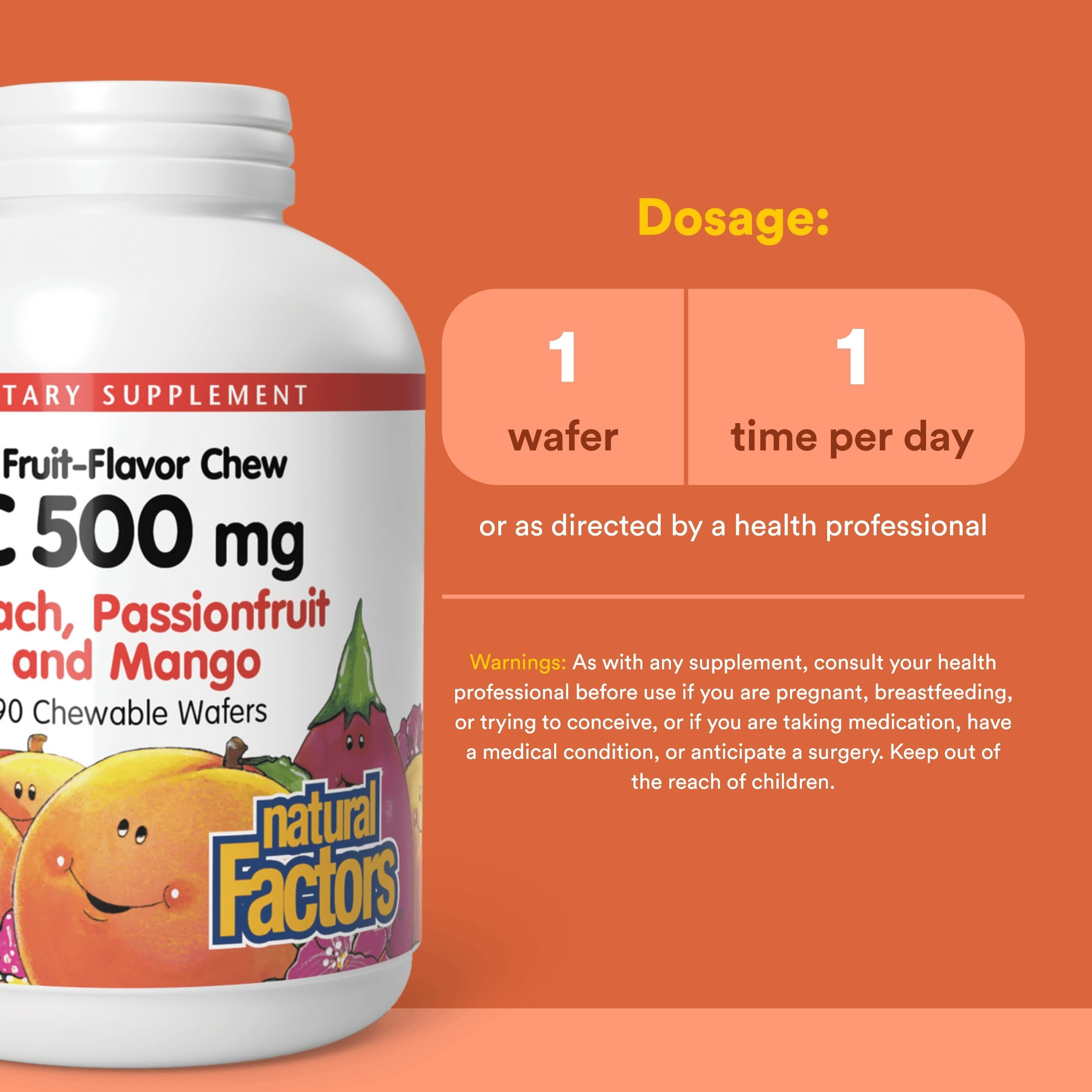 Natural Fruit Chews C by Natural Factors - 90 chewable wafers, Peach Passionfruit & Mango