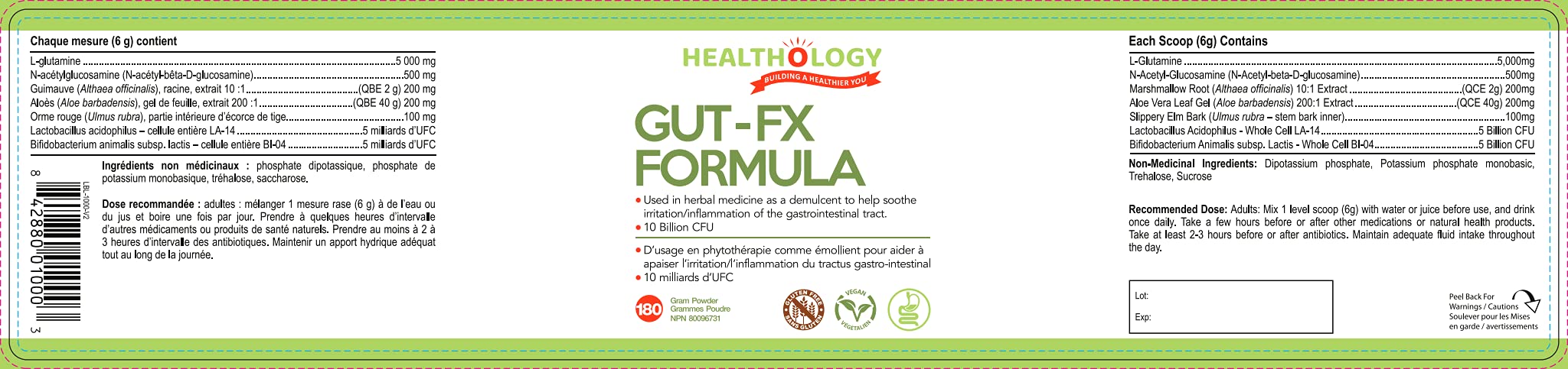 Healthology Gut-FX Formula – Gut Lining Repair & Digestive Support – Helps IBS, Leaky Gut & Bloating – 180 g Powder – Non-GMO, Gluten-Free