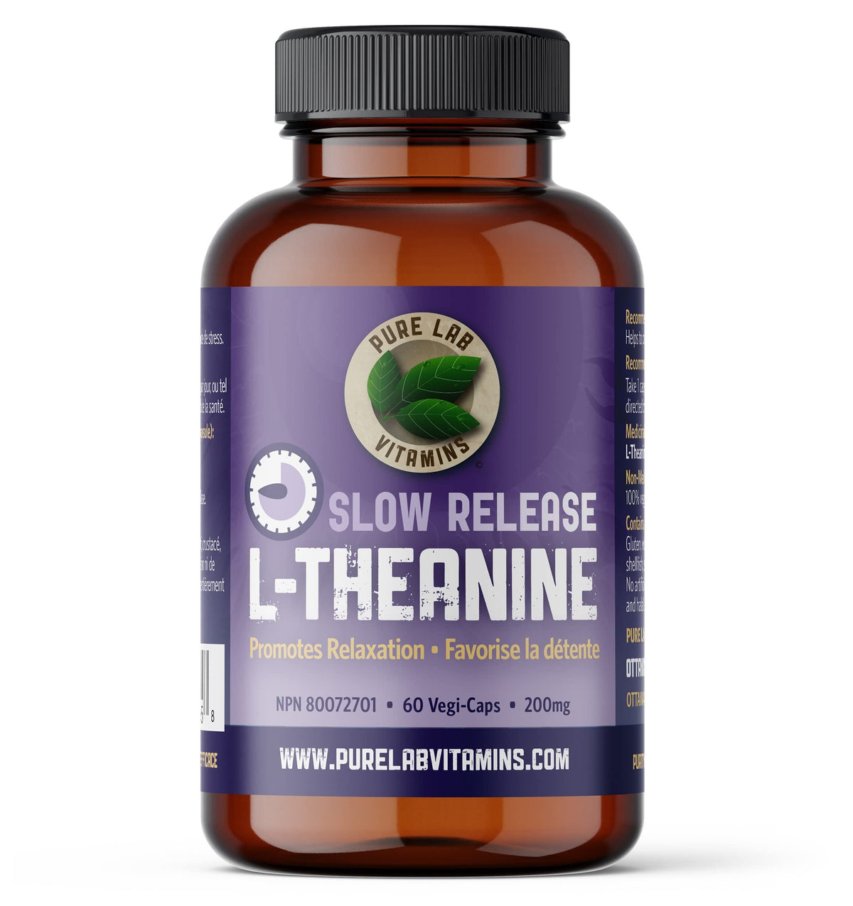 Pure Lab Vitamins | Slow Release L-Theanine 200mg | 60 Vegi Capsules | Concerns and Pressure Relief Supplements | Brain Memory & Focus Supplement for Adults