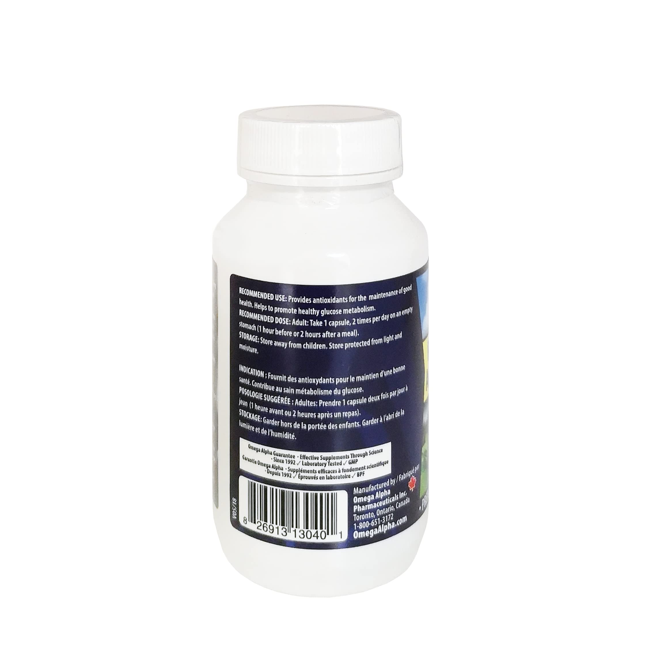 Omega Alpha Acide Alpha-Lipoïque (ALA) 250 mg, 60 capsules végétales, pour 30 jours, soutien antioxydant pour le métabolisme du glucose et la vitalité, fabriqué au Canada