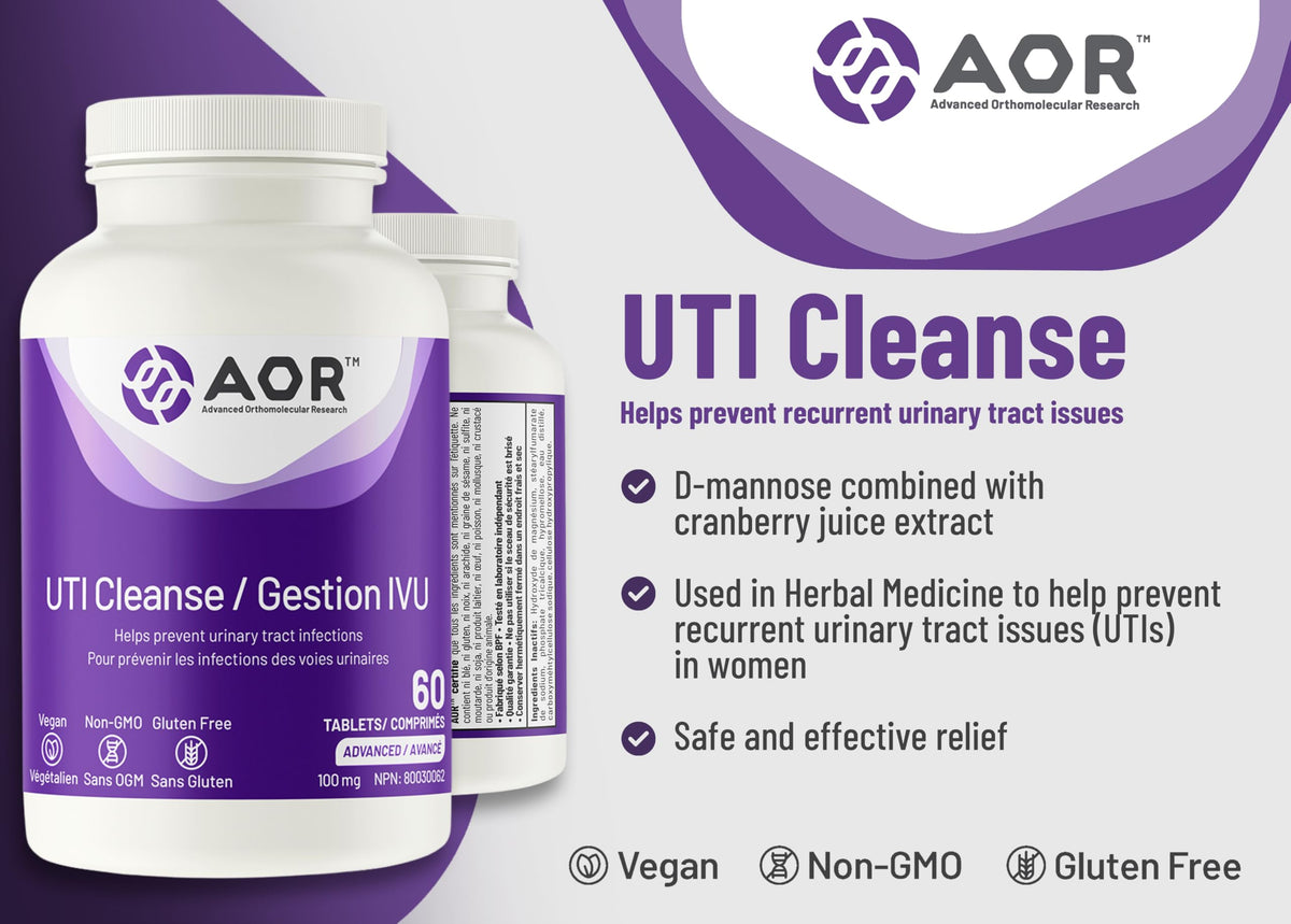 AOR UTI Cleanse Tablets, D Mannose 1000 mg, Cranberry Juice, 60 Tablets