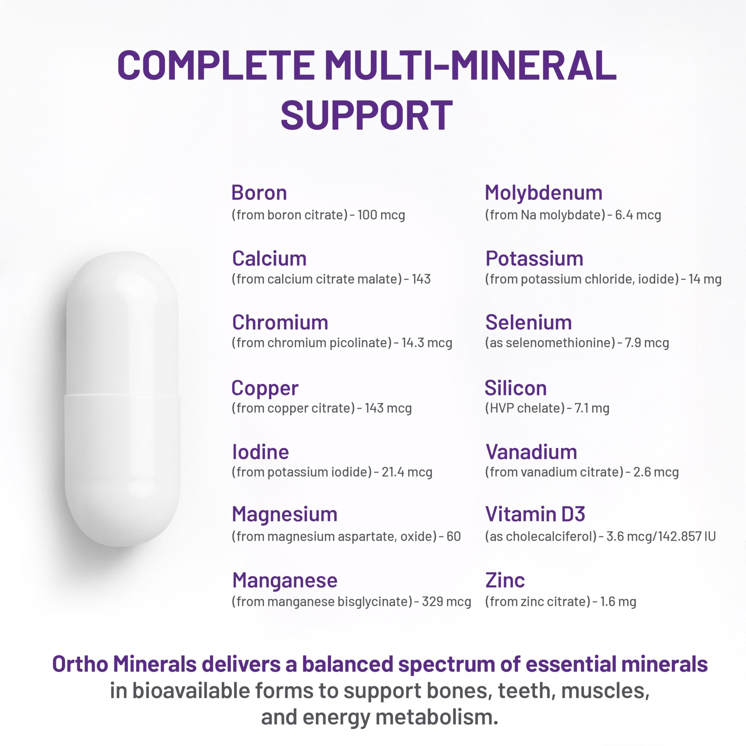 AOR Ortho Minerals, 210 Gélules Végétales, Un Mélange Multiminéral Équilibré Pour 30 Jours, Avec D3, Zinc, Cuivre, Chrome, Soutient le Bien-être Quotidien, le Métabolisme, la Fonction Osseuse et Musculaire, Sans OGM, Sans Gluten