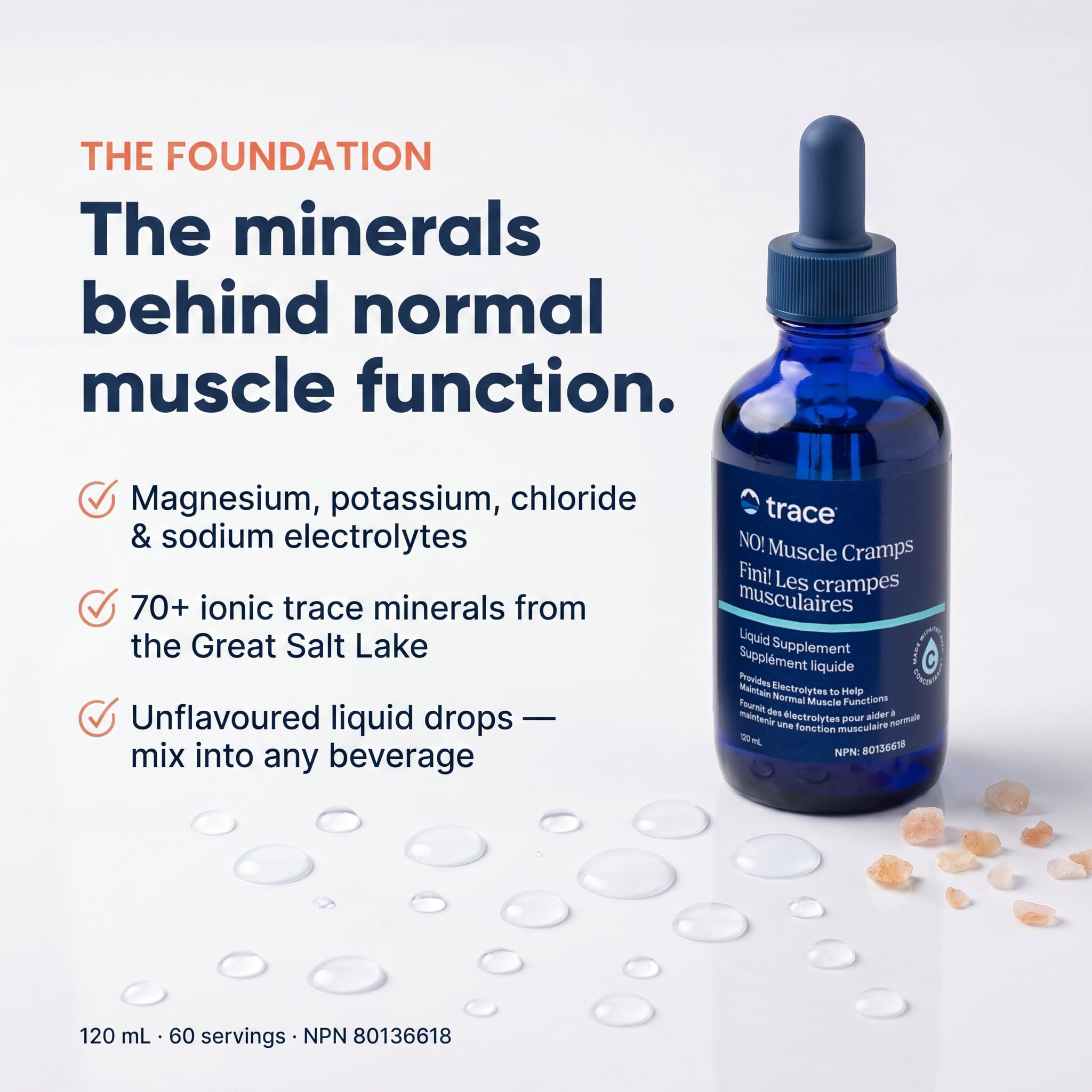 Trace Minerals No Muscle Cramps | Sugar Free Electrolyte Balance Magnesium, Potassium, Sodium | for Rapid Muscle Rehydration | 60 Servings, 4.06 fl oz