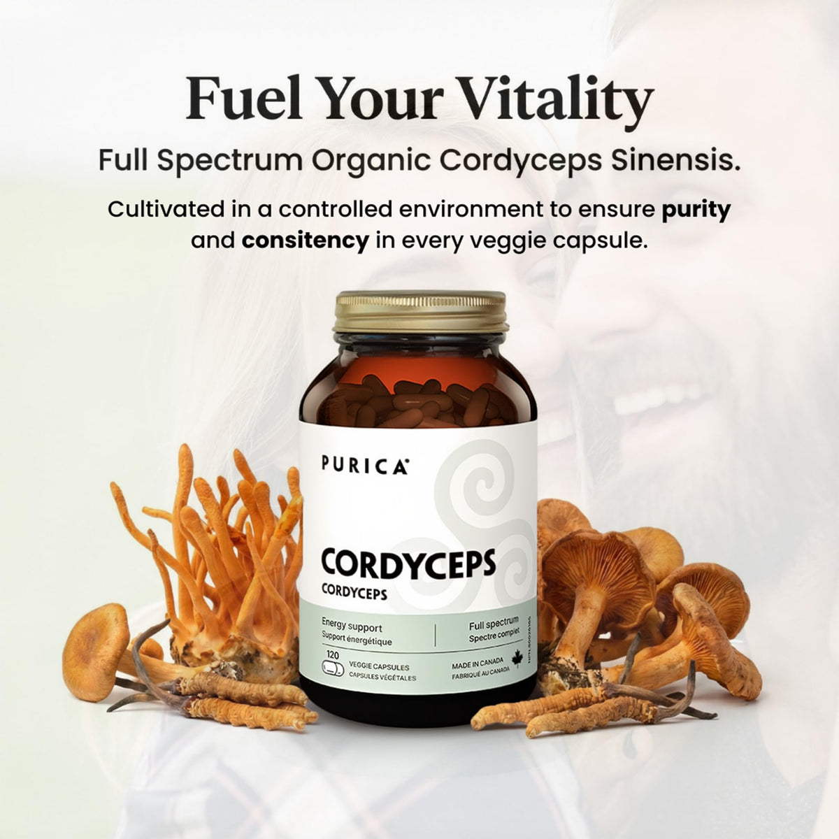PURICA Cordyceps Mushroom Supplements, 400mg, 120 Capsules, 30 Day Supply