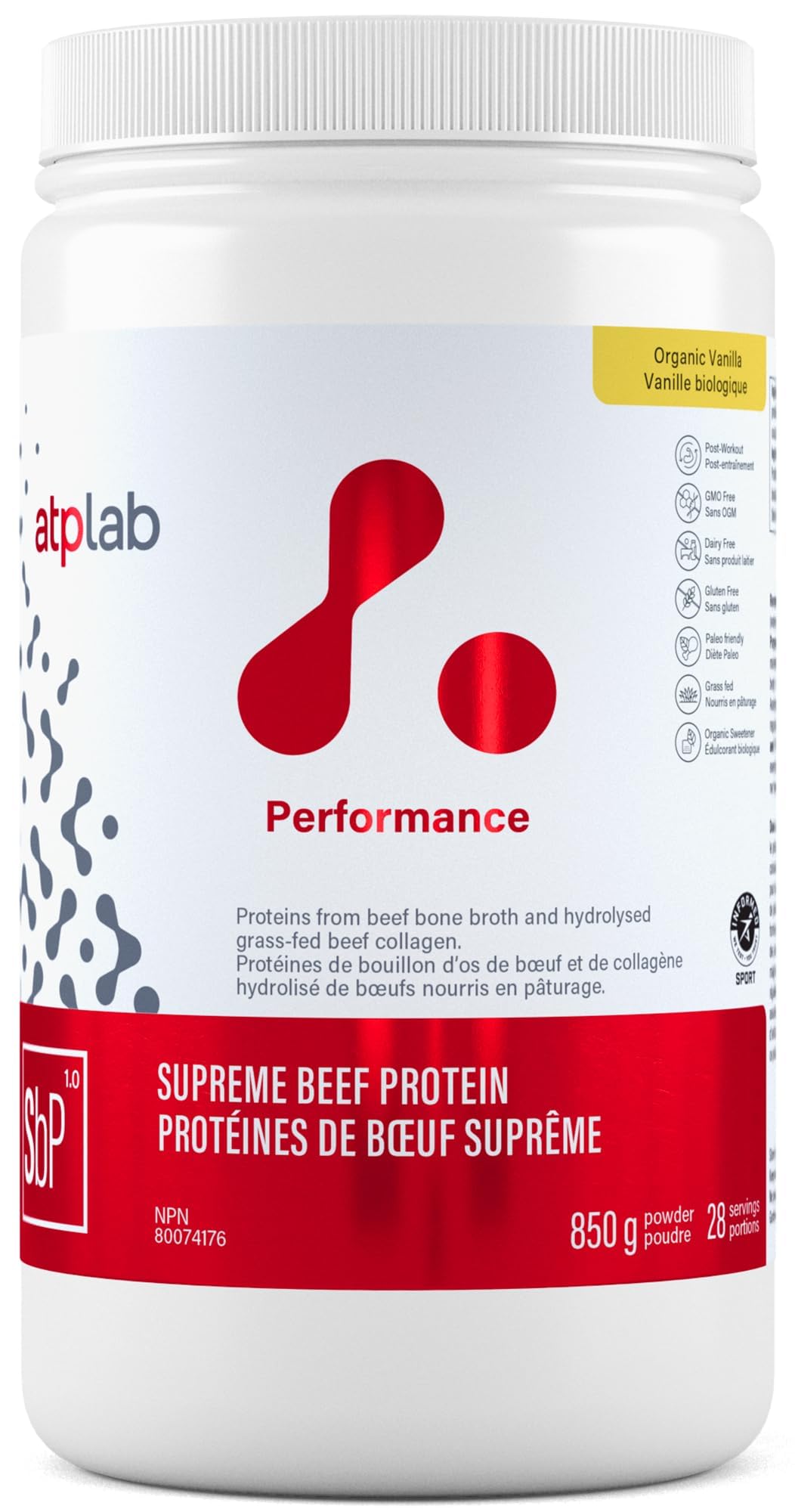 atplab Supreme Beef Protein Powder, Bone Broth & Collagen, Vanilla, 850g