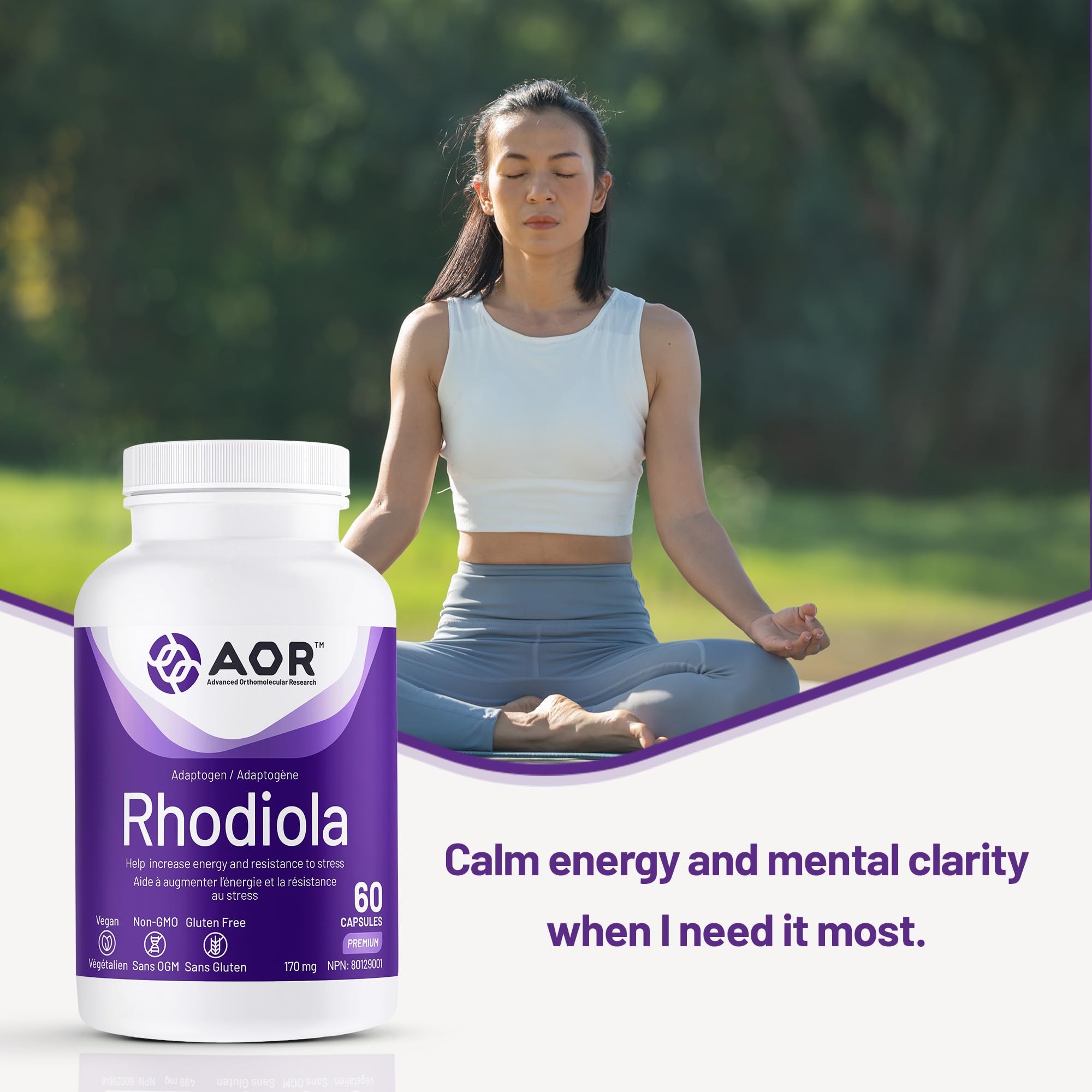 AOR Rhodiola Rosea 170mg - Soutien cognitif pour une concentration et une résilience améliorées, Rosavin et Salidroside, Favorise la clarté mentale et la vitalité physique, Végane, Sans OGM et Sans Gluten