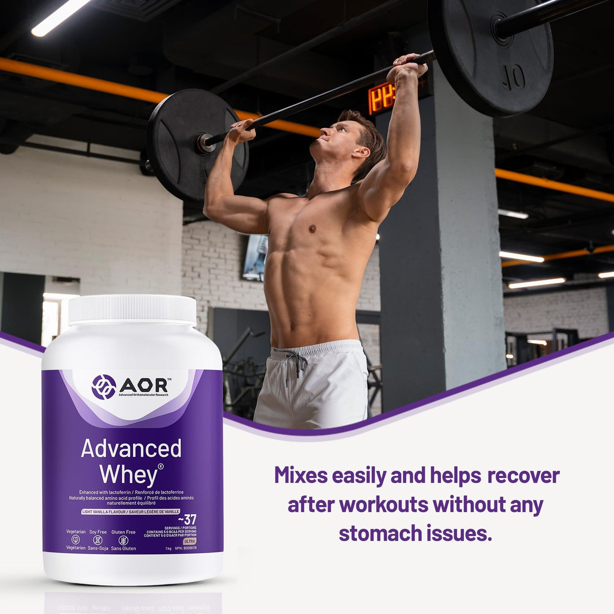 AOR Advanced Whey Protein Powder, Gluten Free, Vanilla, 1 kg, 37 Servings