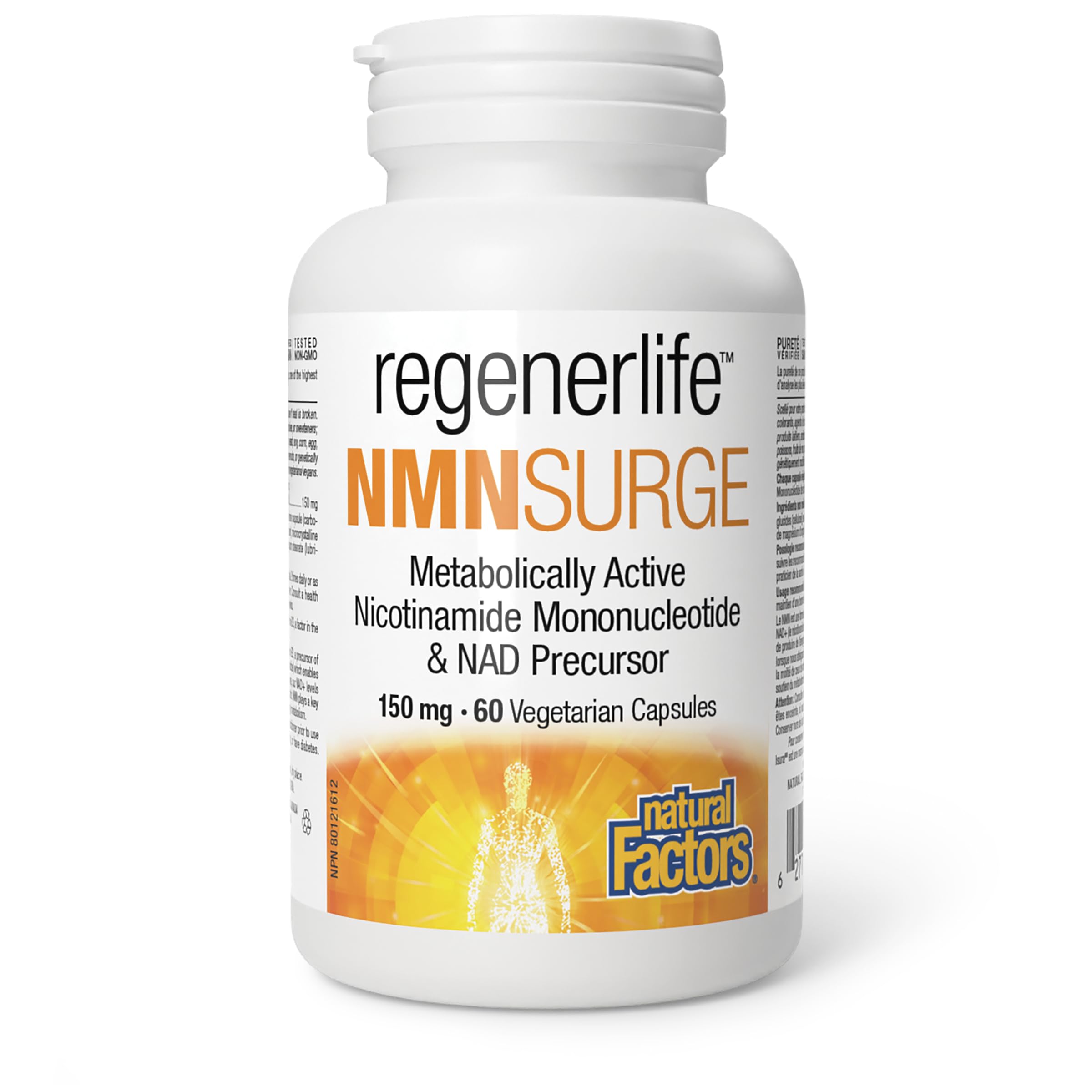 Natural Factors Regenerlife NMNSURGE, 150 mg, 60 vegetarian capsules, Metobolically Active (Vitamin B3) Nicotinamide Mononucleotide (NMN), Healthy Aging Support