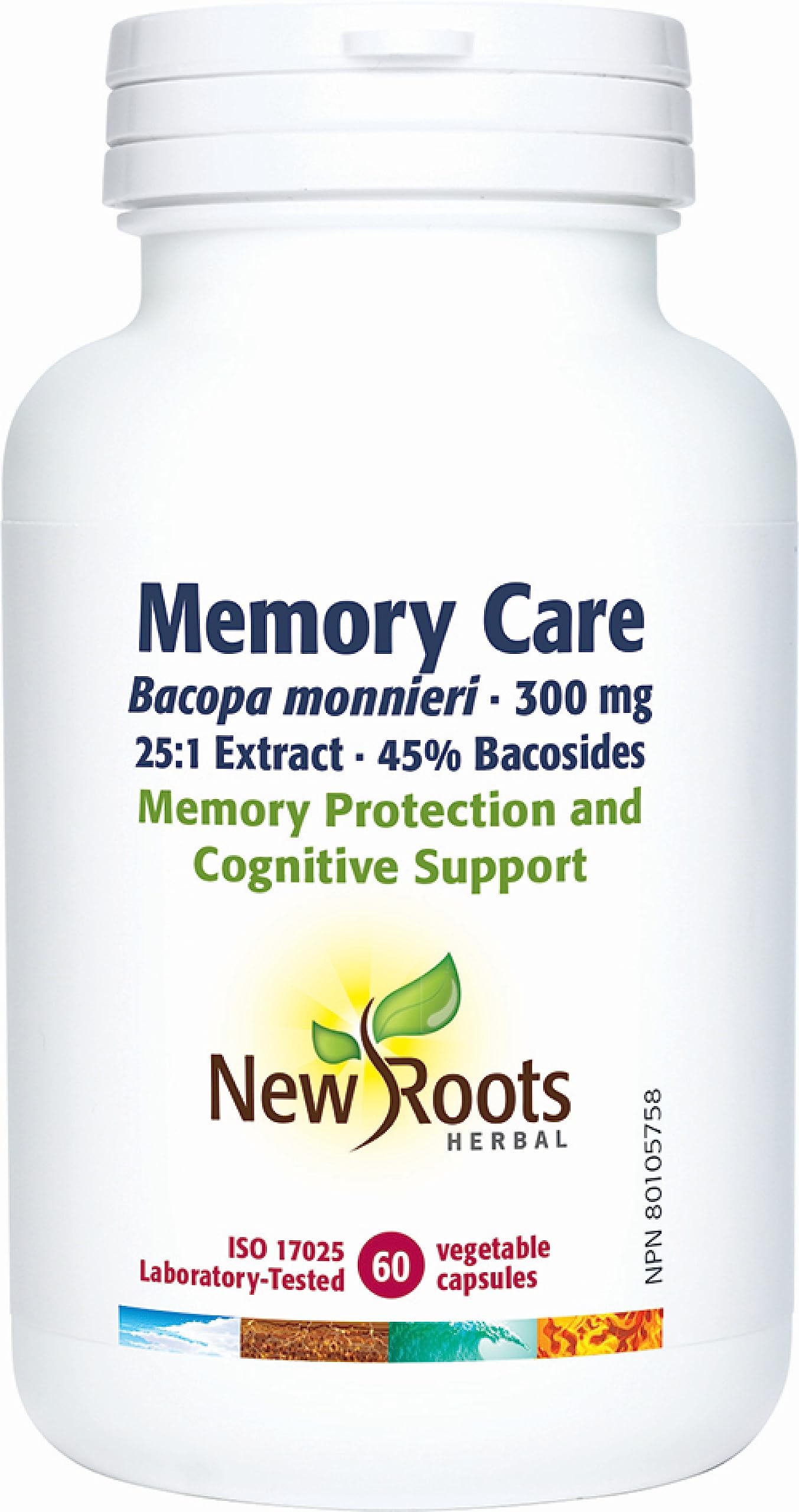New Roots Herbal - Memory Care Bacopa Monnieri 300mg, 60 Capsules 60-Day Supply - Supplement for Cognitive Support & Memory Protection - Enhances Brain Function, Focus & Clarity - Gluten-Free Formula