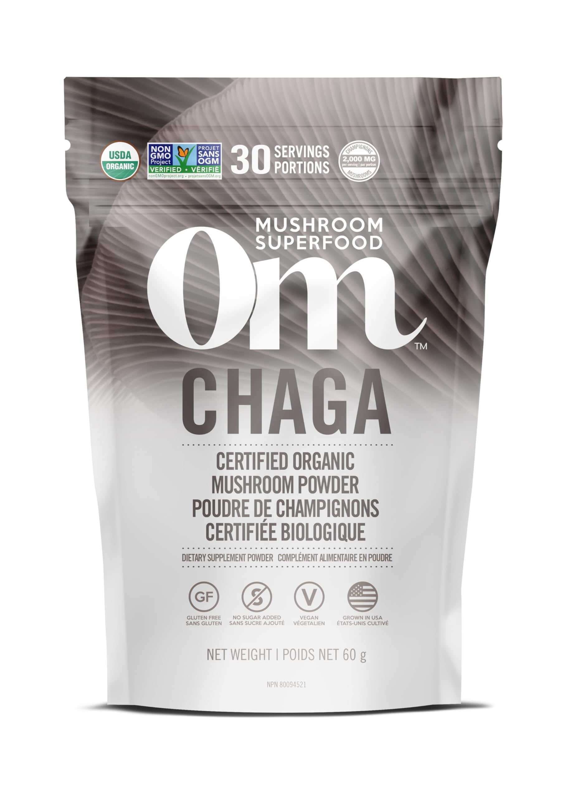 Om Superfood Mushroom Blend Powder, 60g - Chaga Mushrooms Powder for Healthy Aging, Immune Health, Balance Metabolic System, Natural Adaptogen - Organic Mushroom Antioxidant Supplement