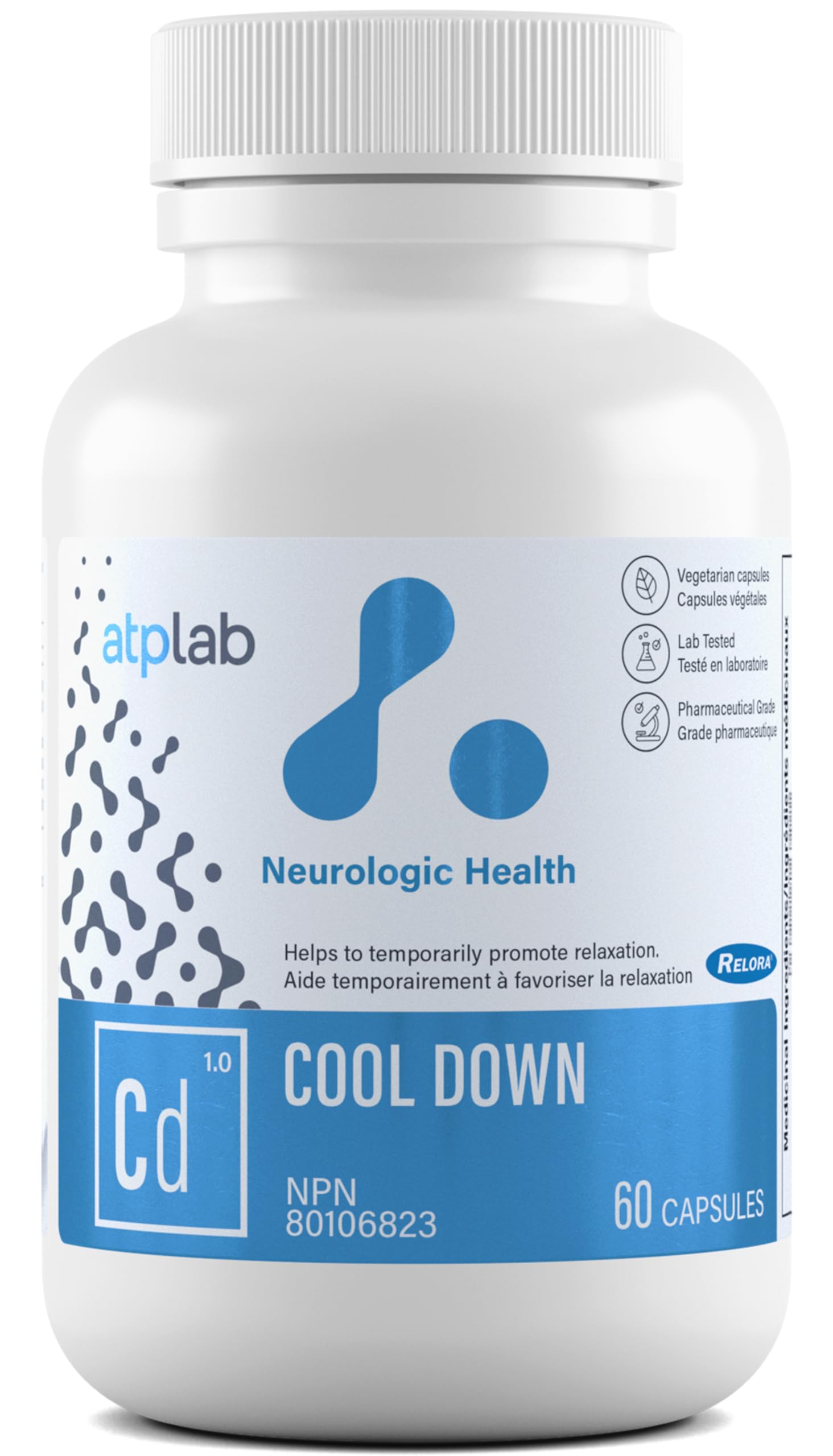 ATP LAB - Cool Down 60 capsules - Traitement de 30 jours - Soulagement de la dépression, santé du cortisol, soulagement de l'insomnie, guérison du système nerveux, favorise la relaxation et le sommeil - Formulé et fabriqué au Canada
