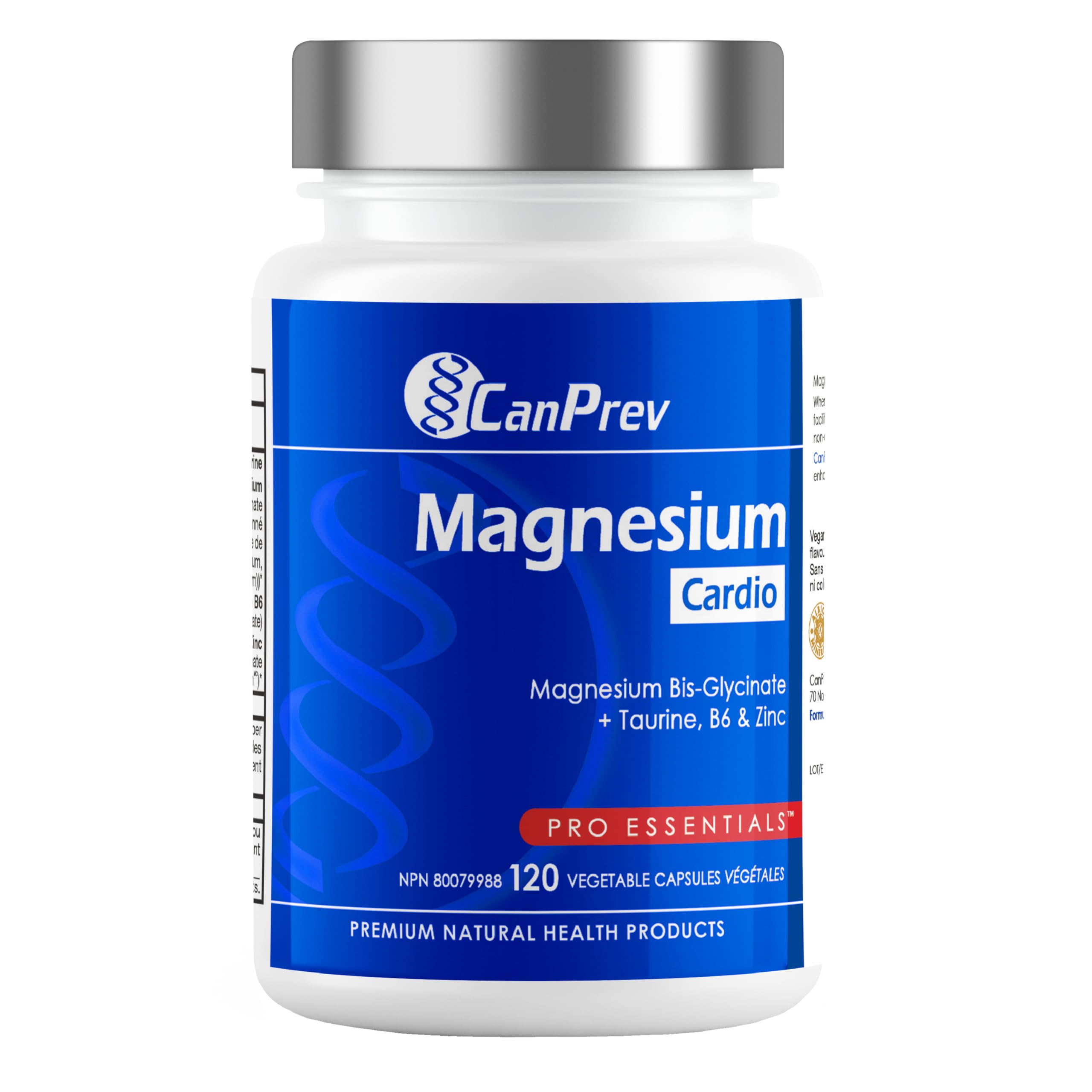 CanPrev Magnésium + Taurine, B6 et Zinc, 120 V-Caps, pour 30 jours – Formule de bisglycinate de magnésium pur, soutien de la fonction cardiaque et de la relaxation, supplément de taurine pour le calme et la vitalité – Convient aux végétaliens