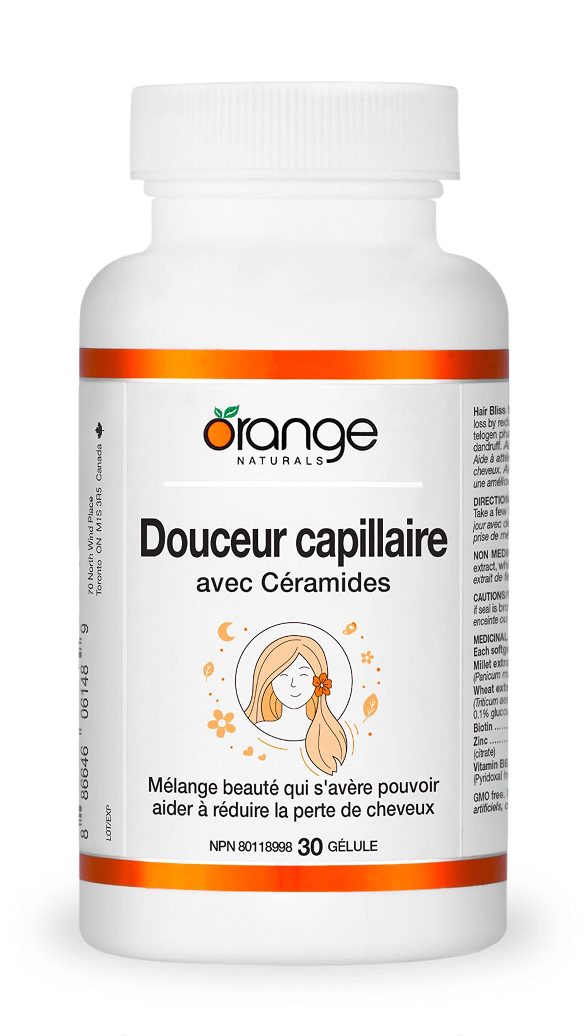 Orange Naturals Hair Bliss Hair Supplements, Made in Canada, 30 Softgels